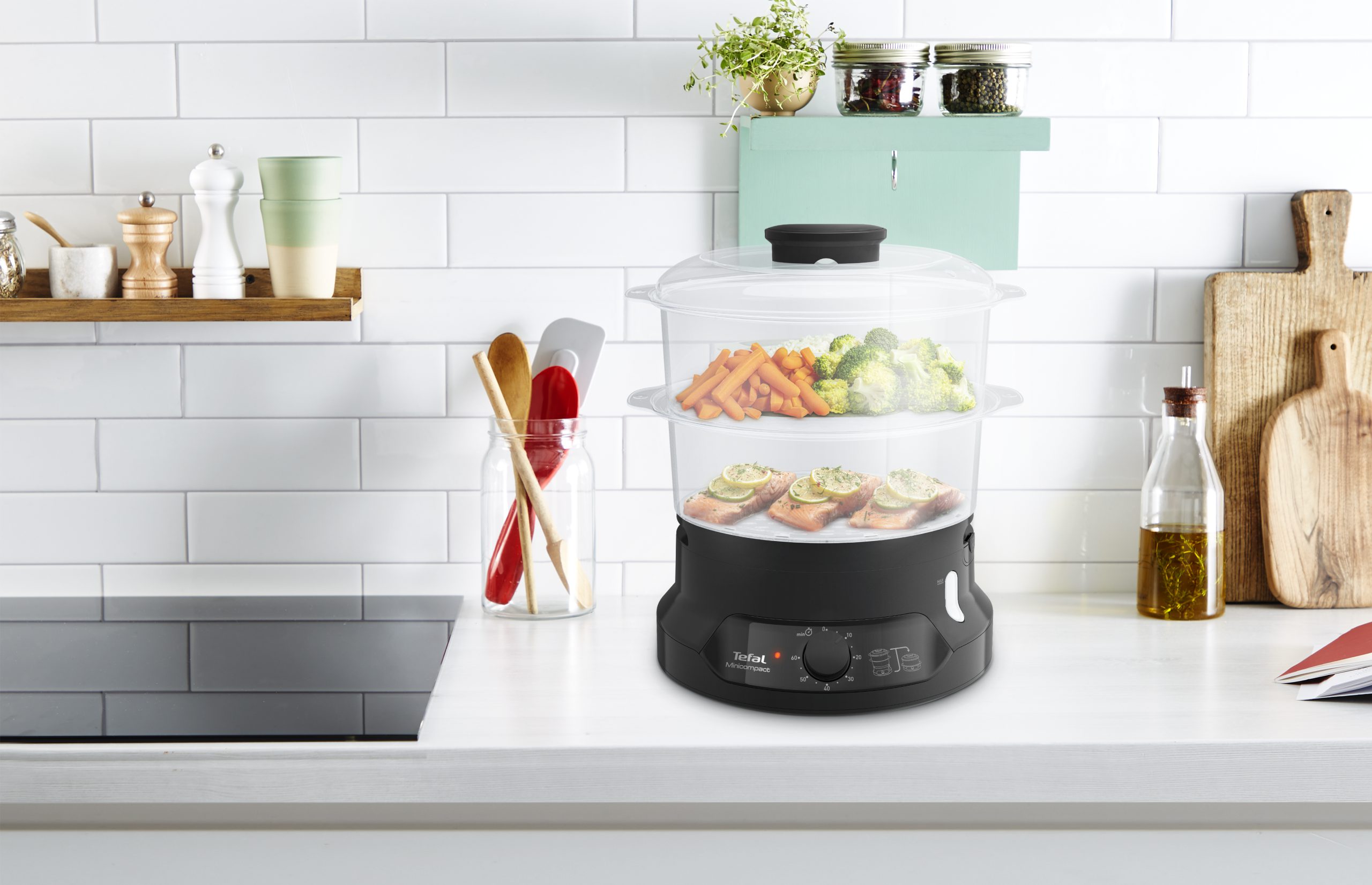 TEFAL VC139810 Mini Compact fekete, kétszintes ételpároló – 4. kép