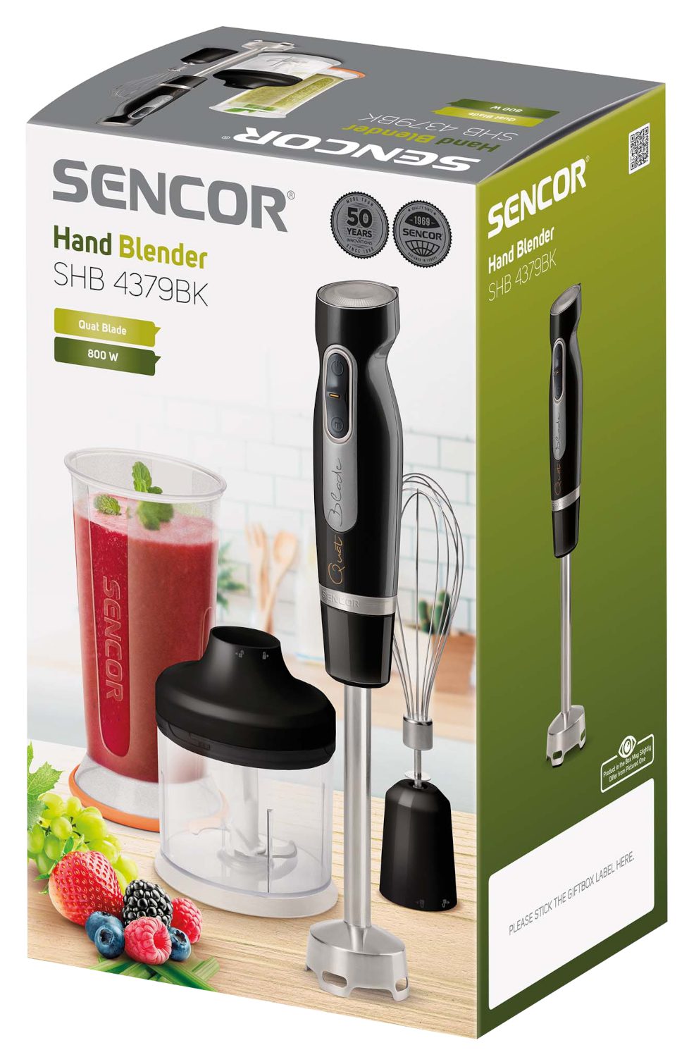 SENCOR SHB 4379BK 800 W-os botmixer aprítóval és habverővel – 3. kép