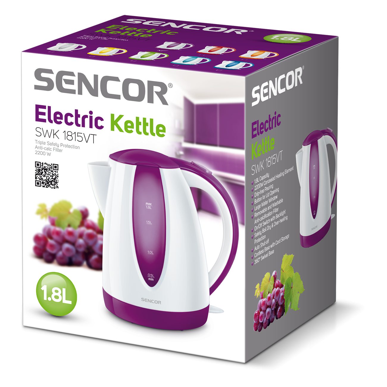 SENCOR SWK 1815VT lila elektromos vízforraló, 1,8 l, 2000 W – 4. kép