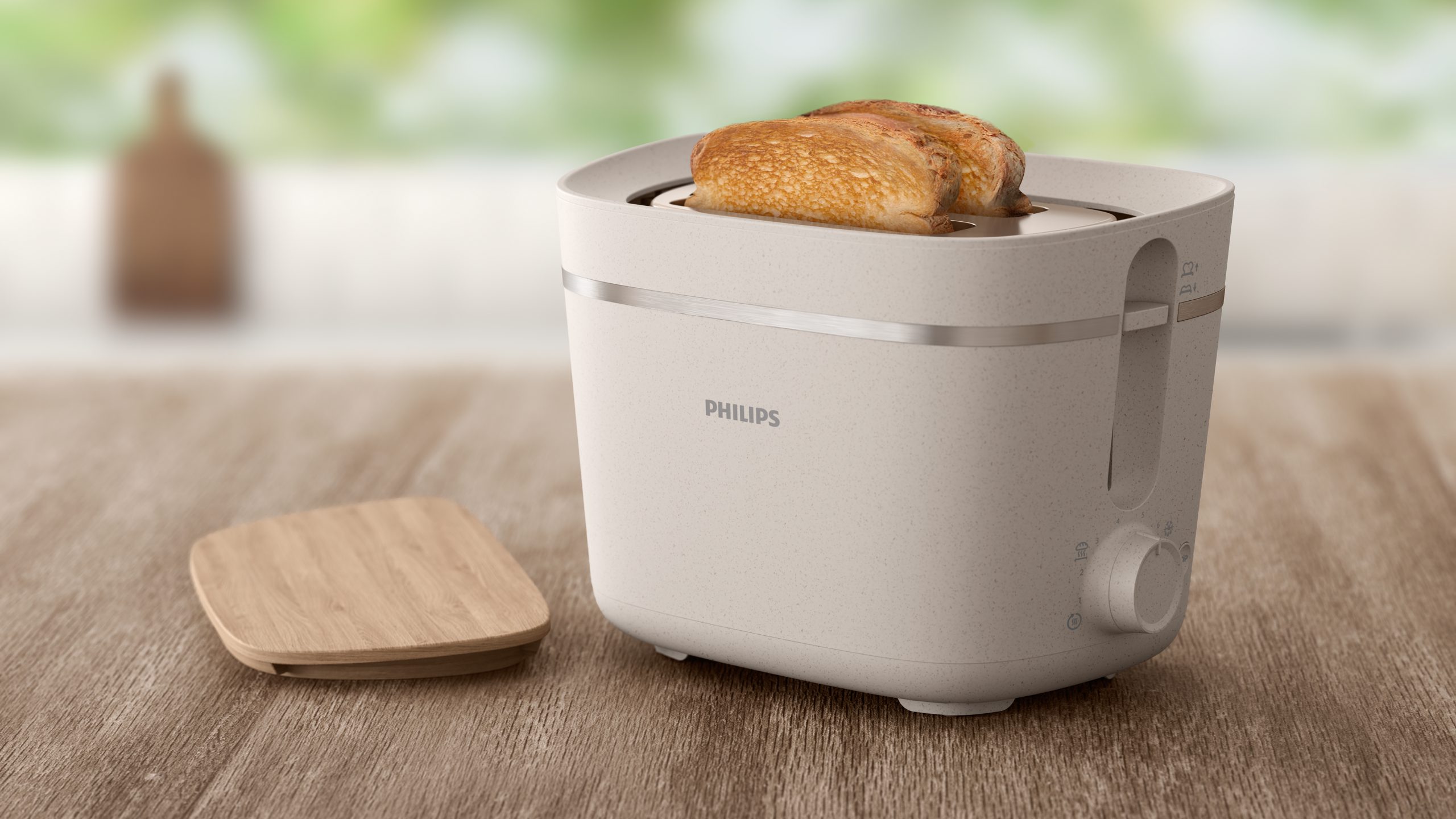 PHILIPS HD2640/10 Eco Collection kétrekeszes kenyérpirító, szatén fehér – 5. kép
