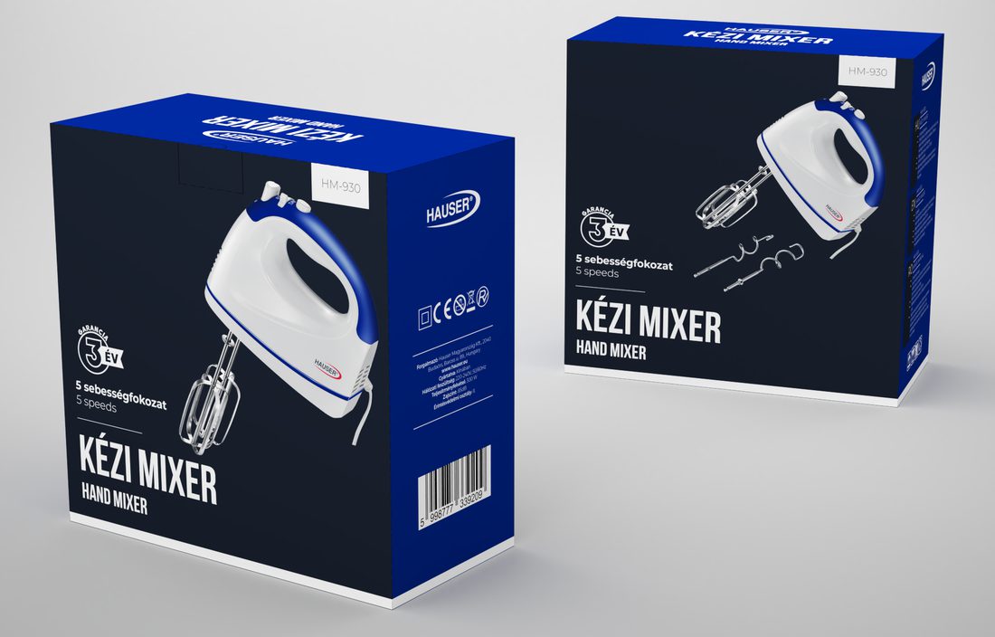 HAUSER HM-930 kézi mixer 5 fokozattal, turbófunkcióval és acél tartozékokkal, 300 W – 2. kép