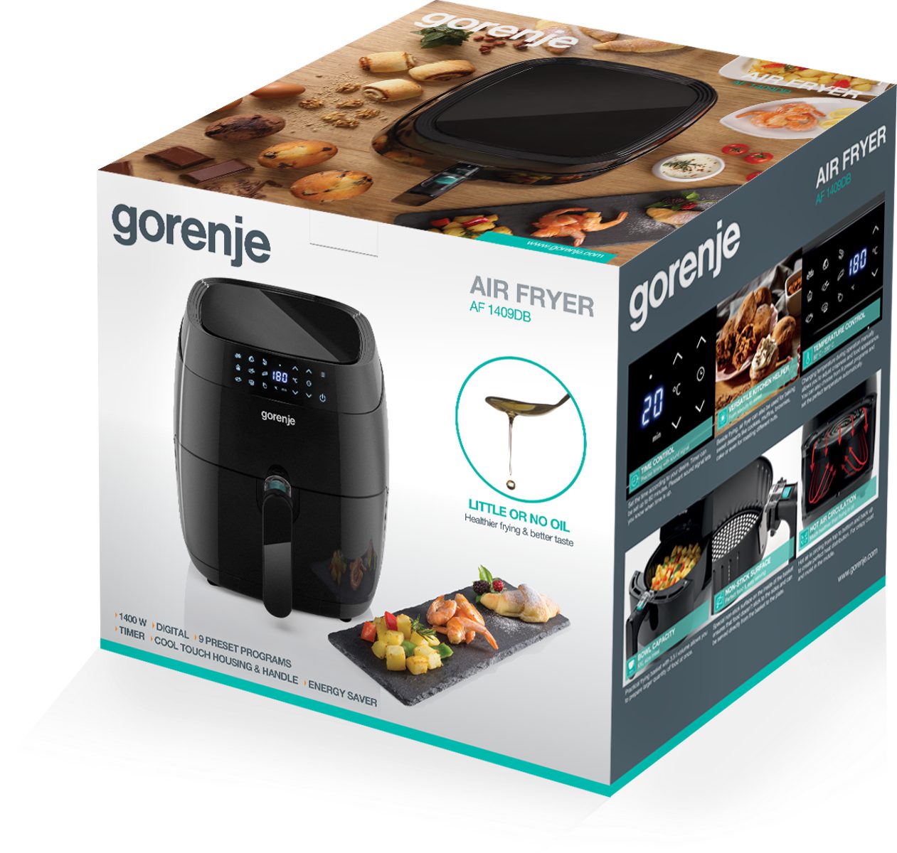 GORENJE AF1409DB forró levegős sütő, 3,5 l, 1400 W, 9 program – 4. kép