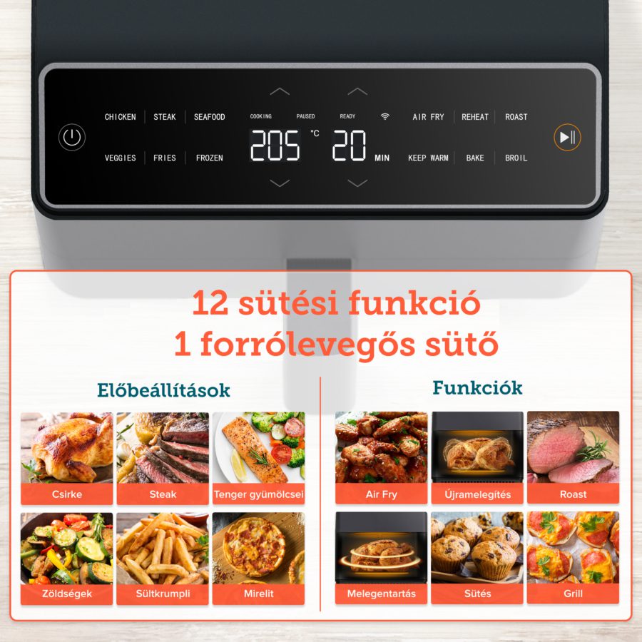COSORI CAF-P583S-AEUR Dual Blaze 6,4 literes forrólevegős sütő, világosszürke – 7. kép