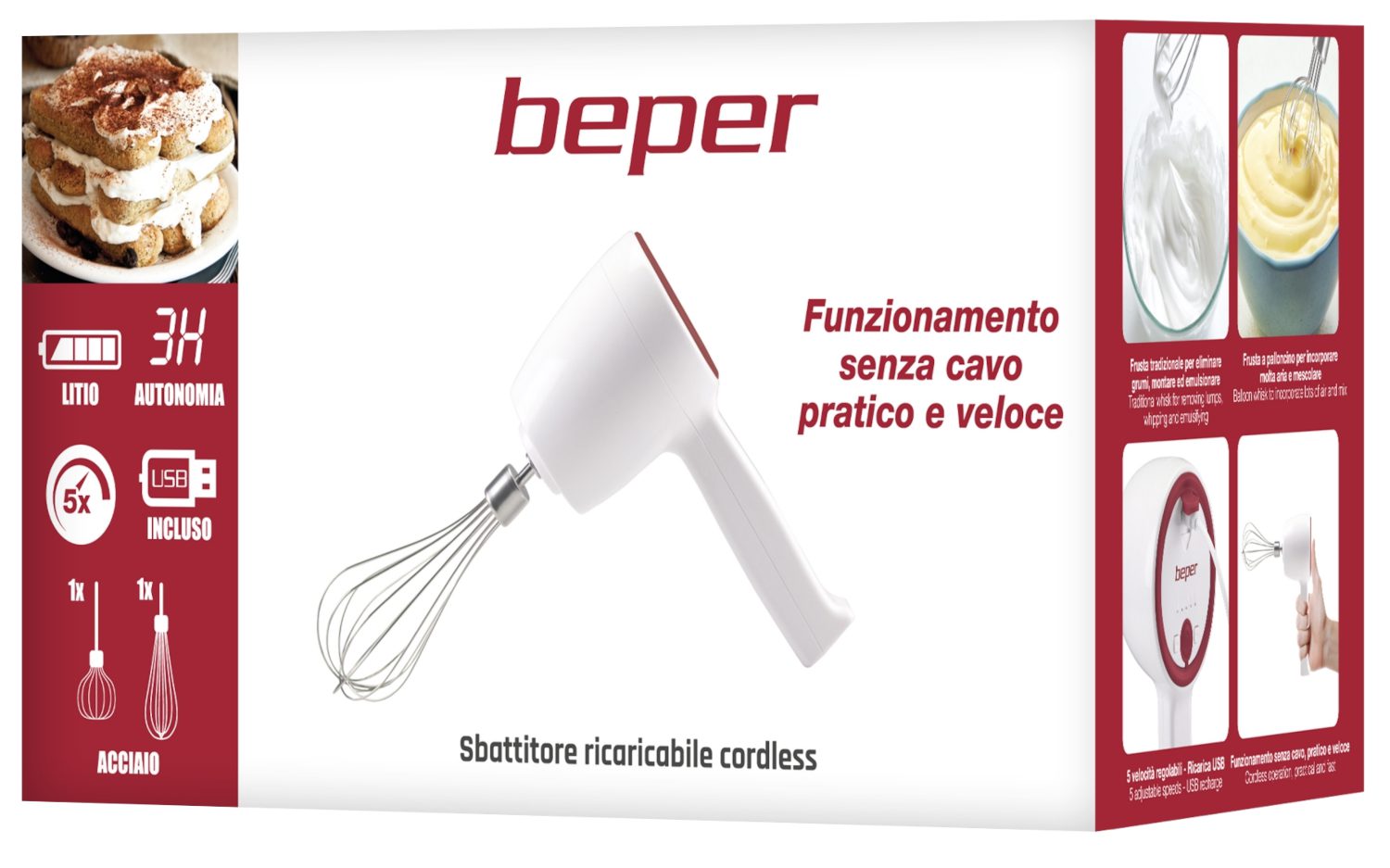 BEPER P102SBA007 újratölthető, vezeték nélküli kézimixer – 4. kép