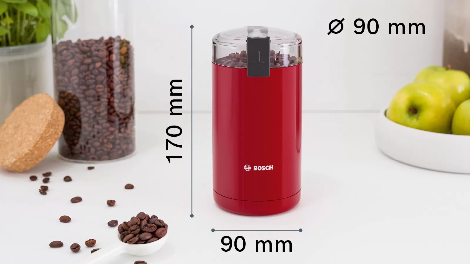 BOSCH TSM6A014R kávédaráló nemesacél pengével, 180 W, piros – 2. kép