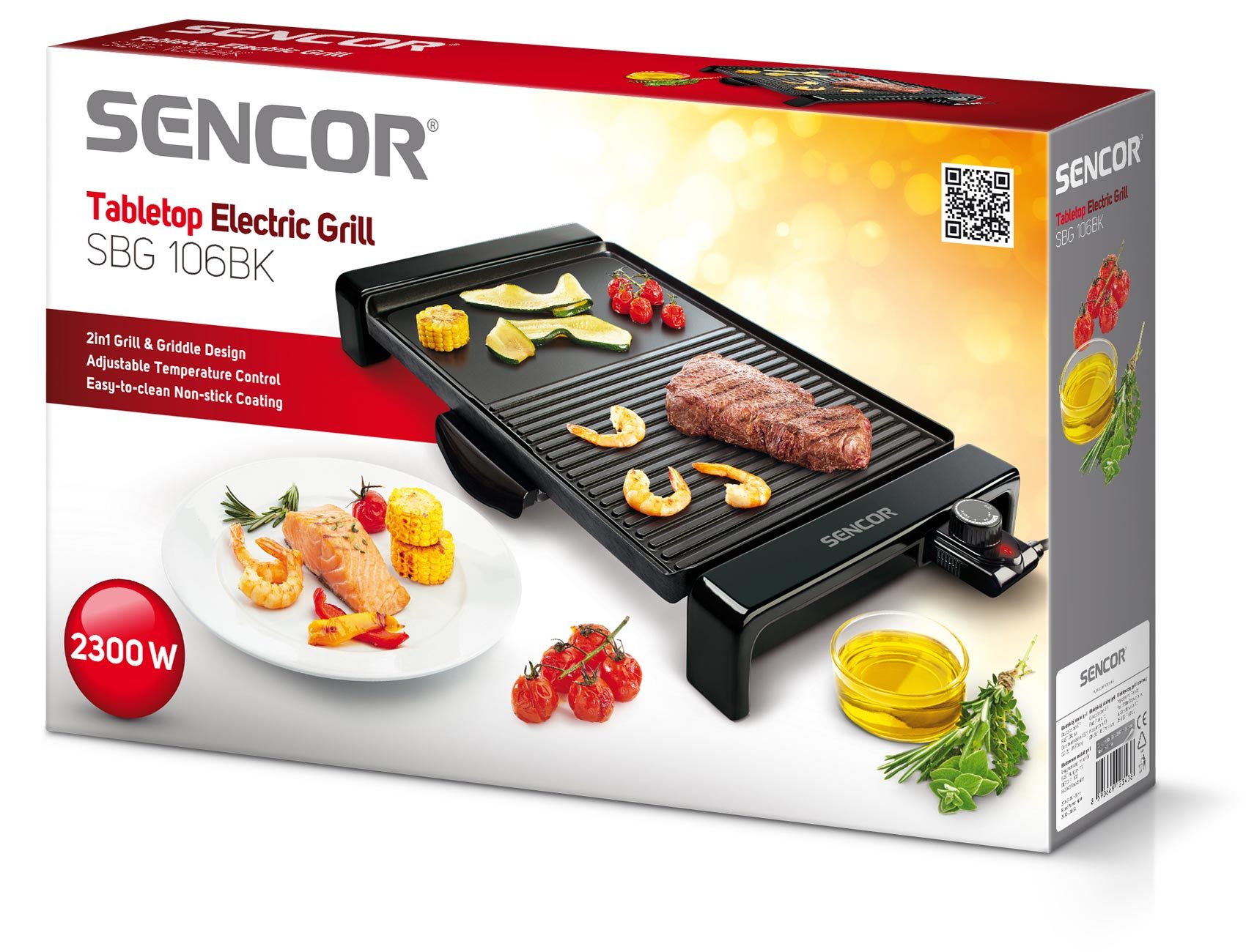 SENCOR SBG 106BK elektromos asztali grill kétféle sütőfelülettel – 3. kép