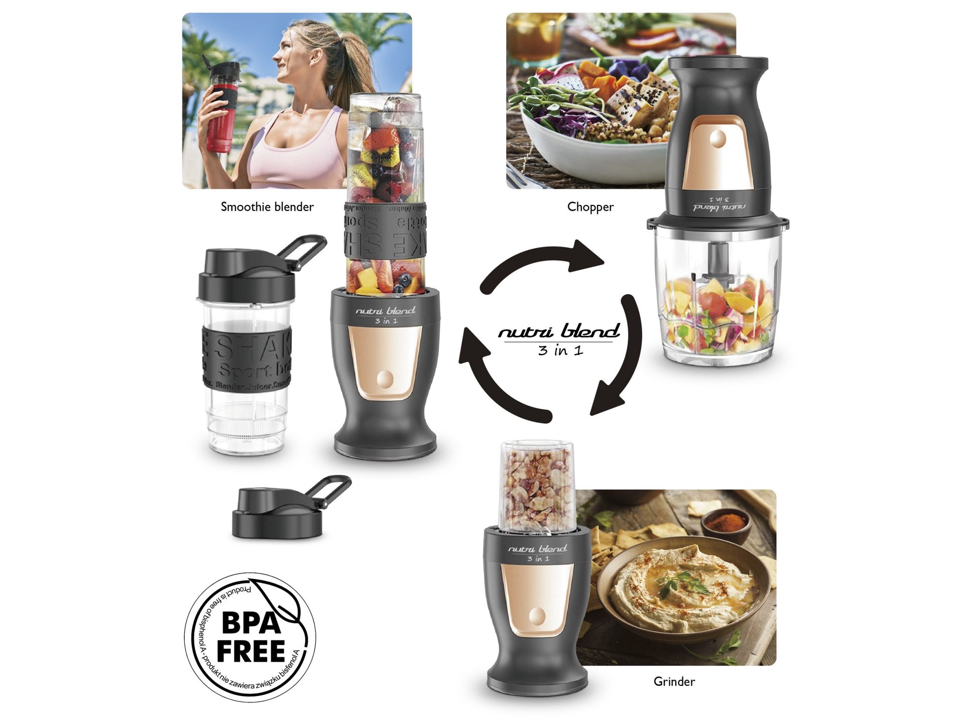KALORIK BLS1500BG NUTRI 3 az 1-ben turmixgép, 300 W, fekete – 4. kép