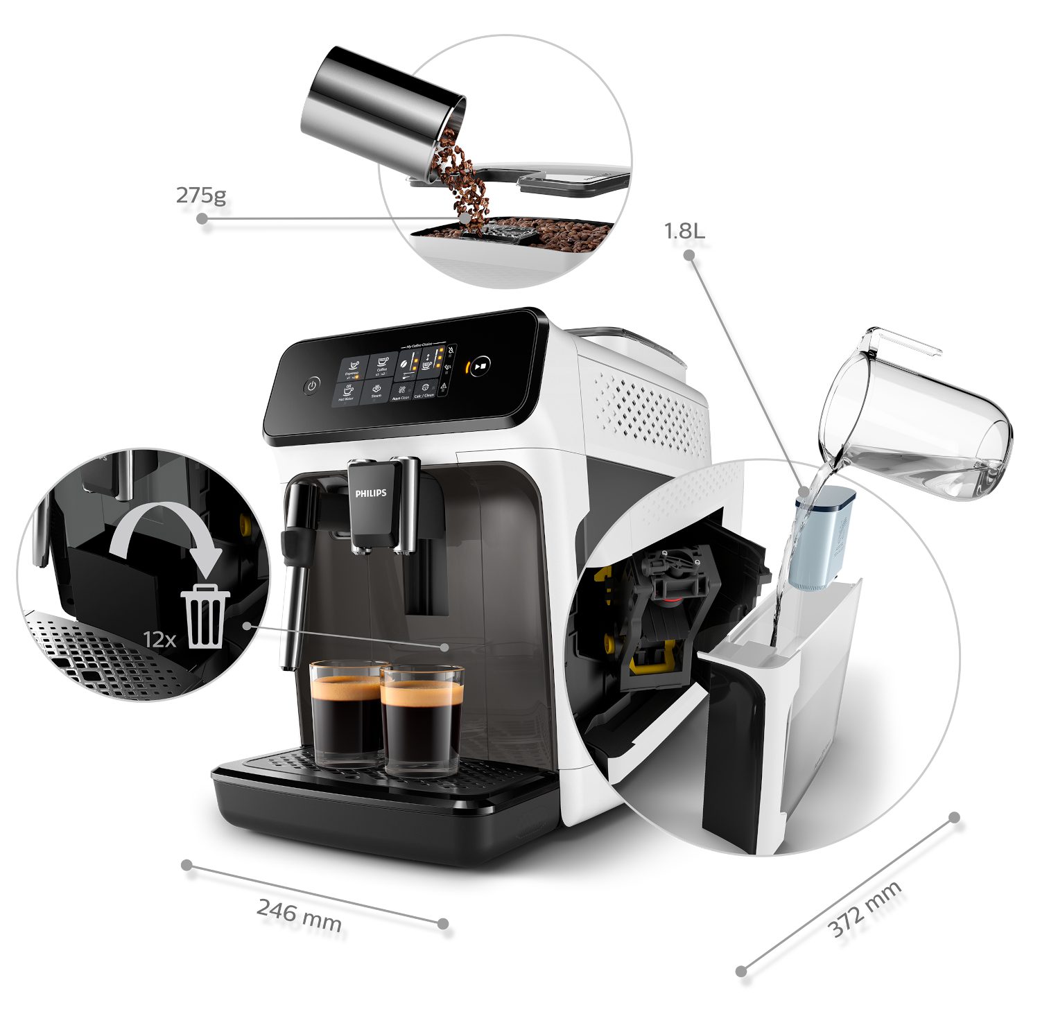 PHILIPS EP1223/00 Series 1200 automata kávégép klasszikus tejhabosítóval, 1500 W – 5. kép