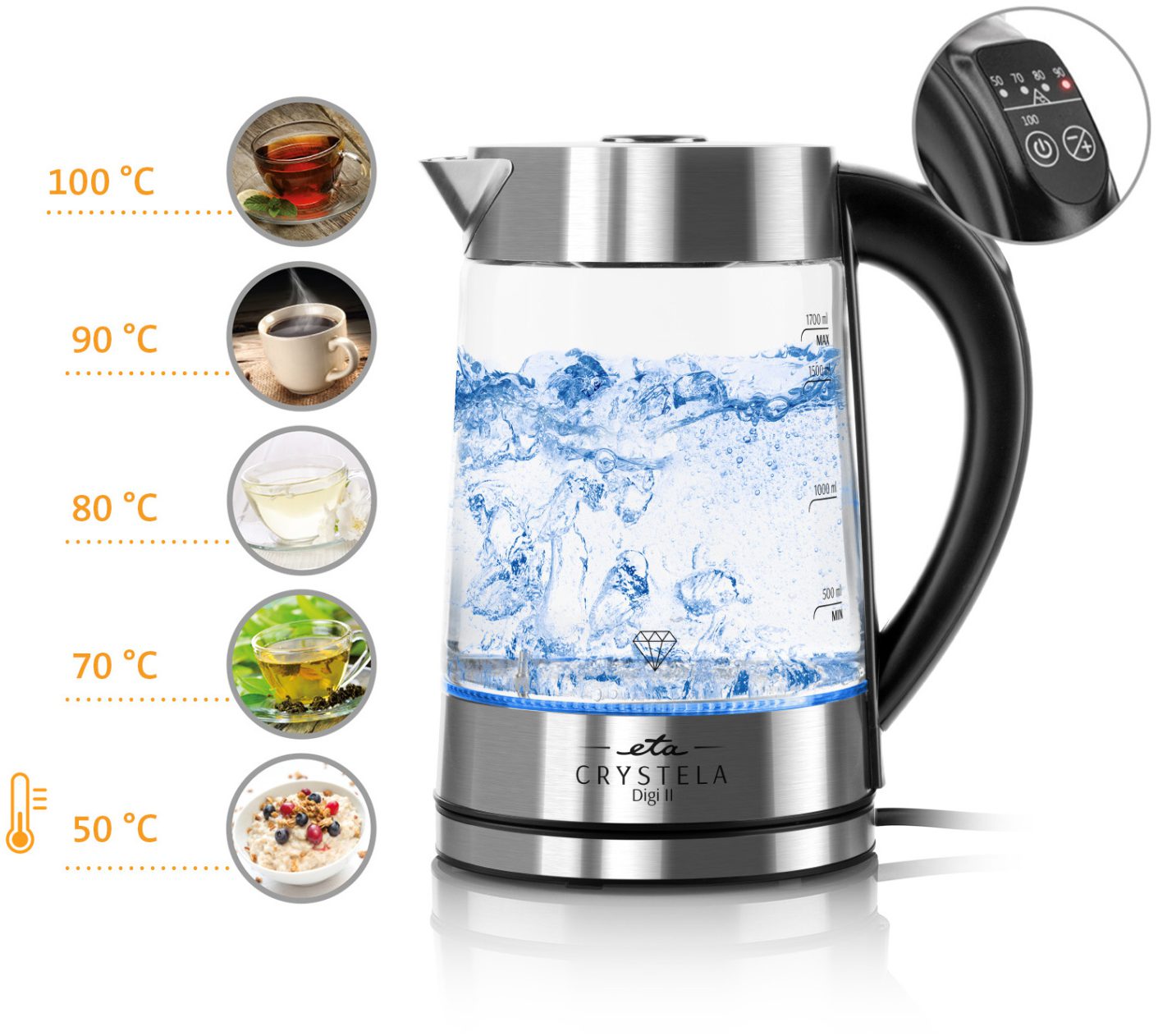 ETA 515490000 Crystela Digi II üveg vízforraló, 2200 W, 1,7 l – 2. kép