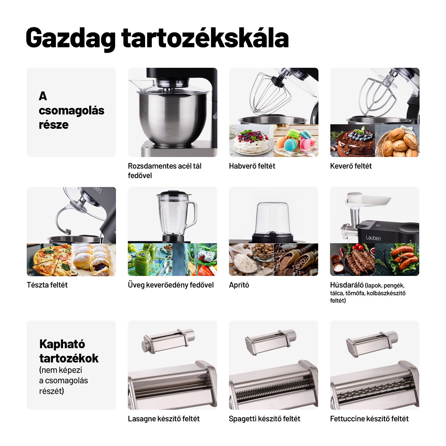 LAUBEN LBNKM1200BC konyhai robotgép 5,5 literes tállal, 1200 W teljesítménnyel – 6. kép