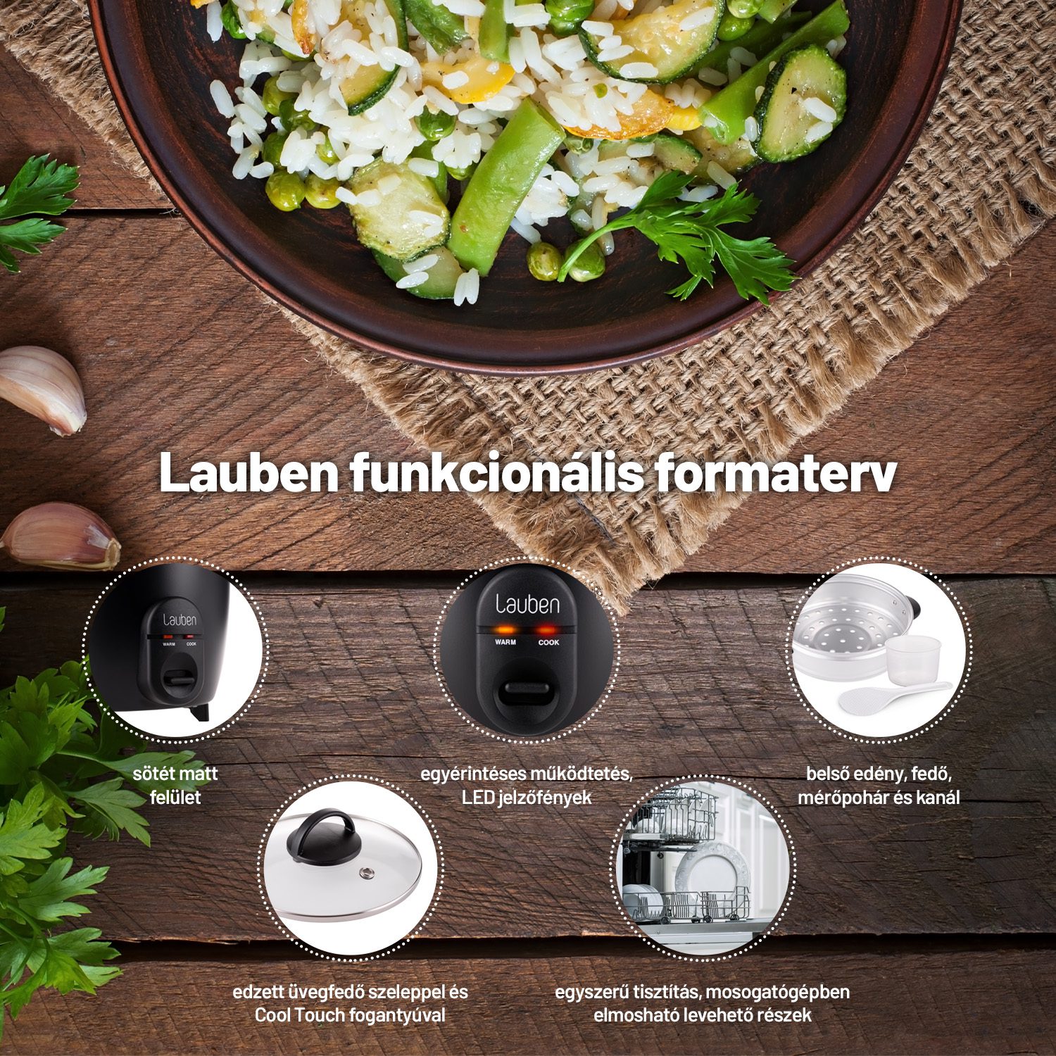 LAUBEN Rice Cooker 600BC multifunkciós rizsfőző és gőzölő, 0,6 l, 300 W – 4. kép