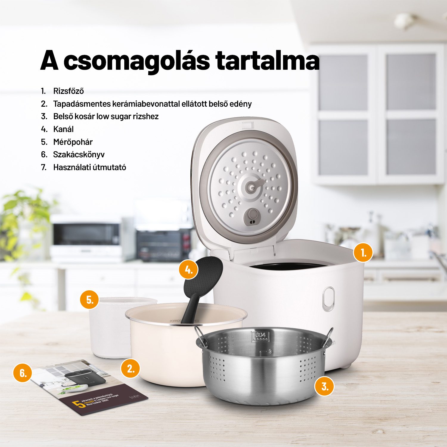 LAUBEN Low Sugar Rice Cooker 3000WT 3 literes rizsfőző 6 programmal – 3. kép