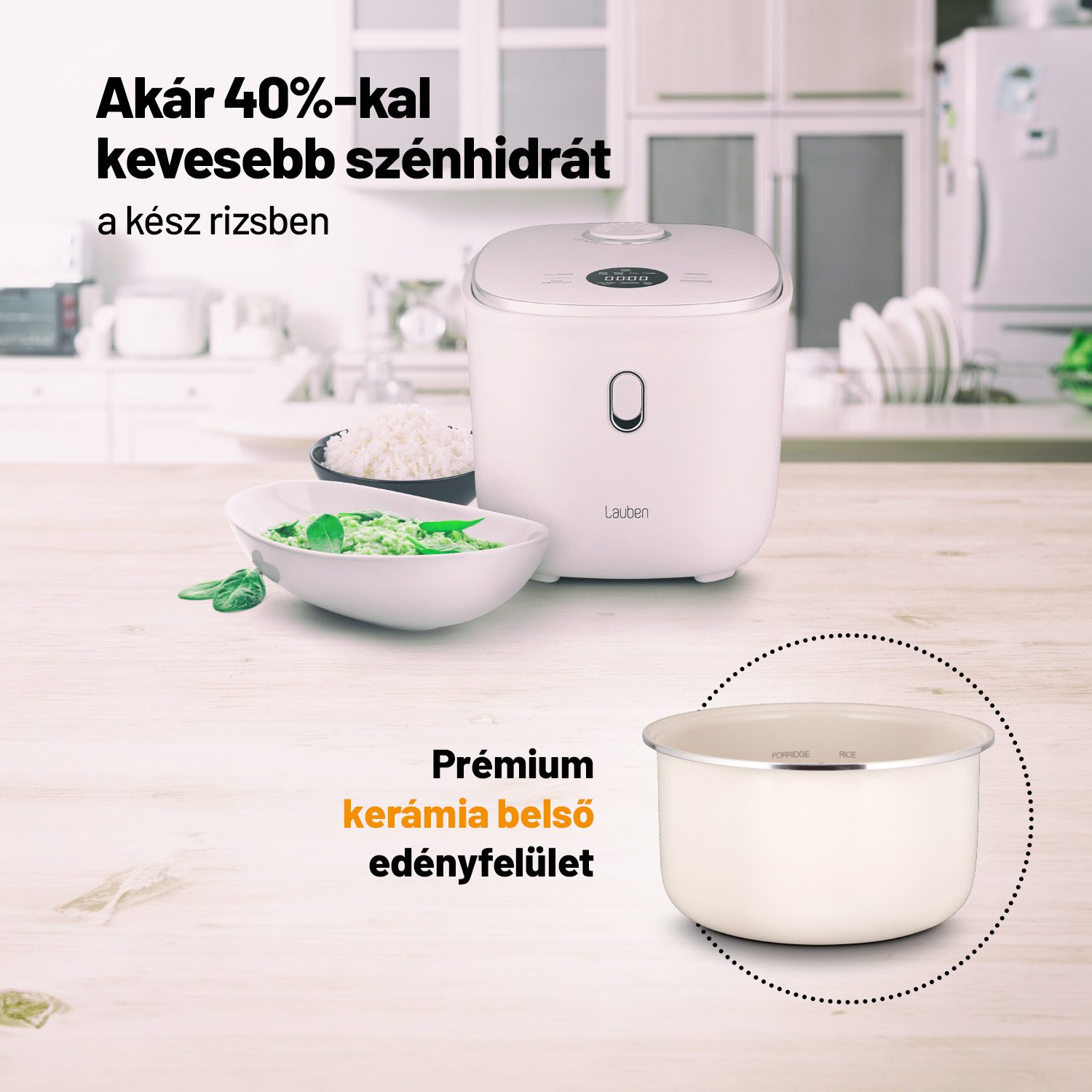 LAUBEN Low Sugar Rice Cooker 3000WT 3 literes rizsfőző 6 programmal – 5. kép