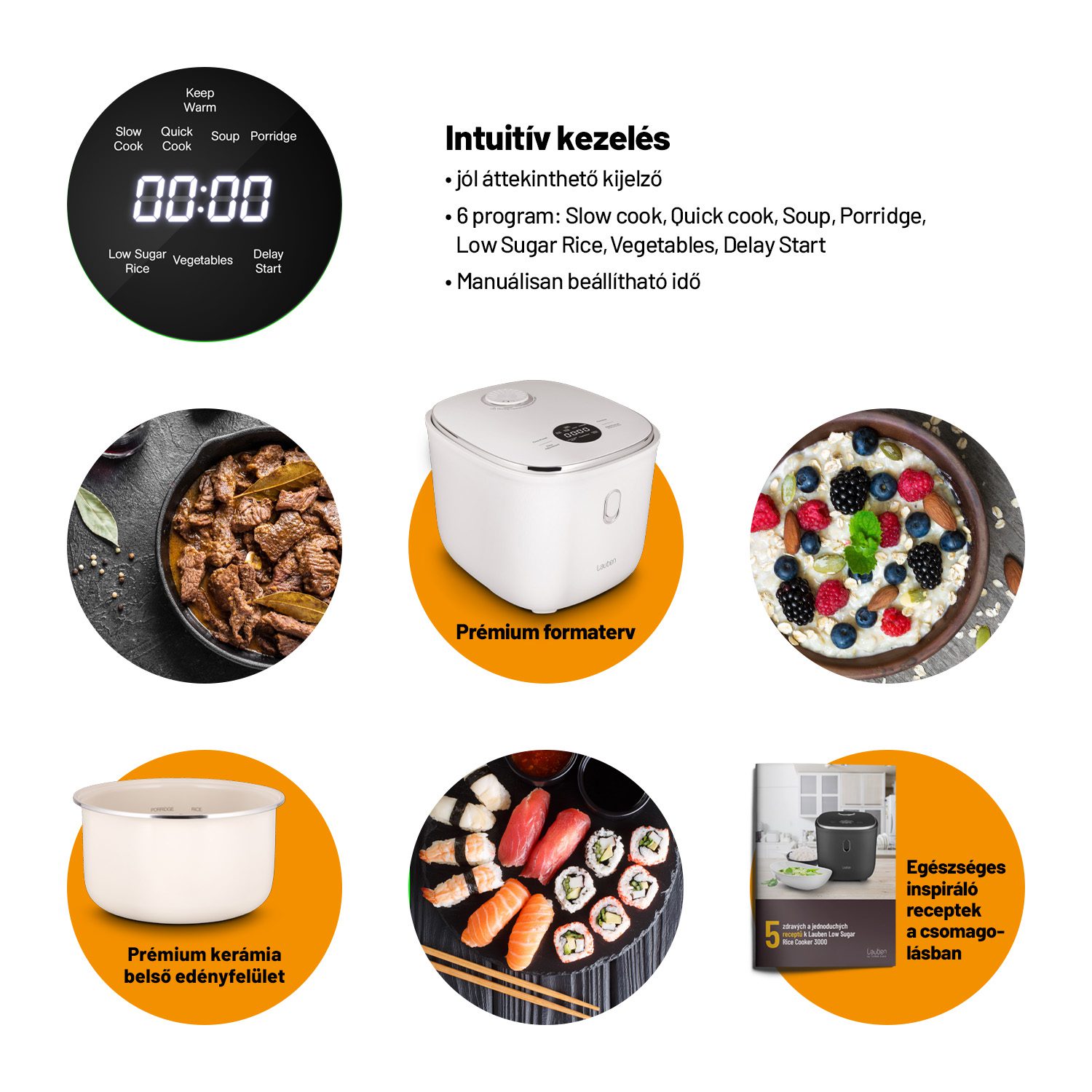 LAUBEN Low Sugar Rice Cooker 3000WT 3 literes rizsfőző 6 programmal – 8. kép