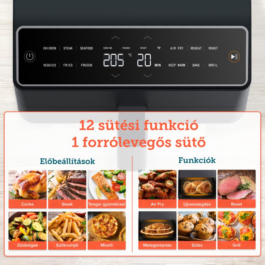 COSORI CAF-P681S-KEUR DualBlaze 6,4 literes okos forrólevegős sütő, 1700 W, sötétszürke – 6. kép