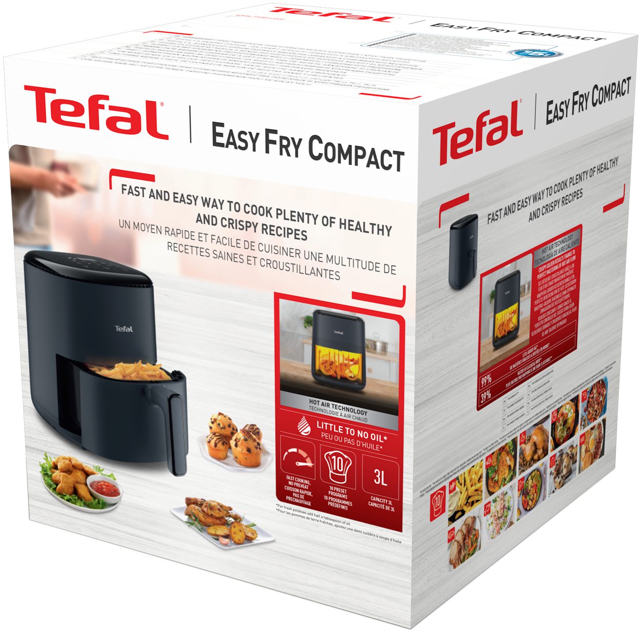TEFAL EY145B10 Easy Fry Compact 3 literes fekete forrólevegős sütő – 4. kép