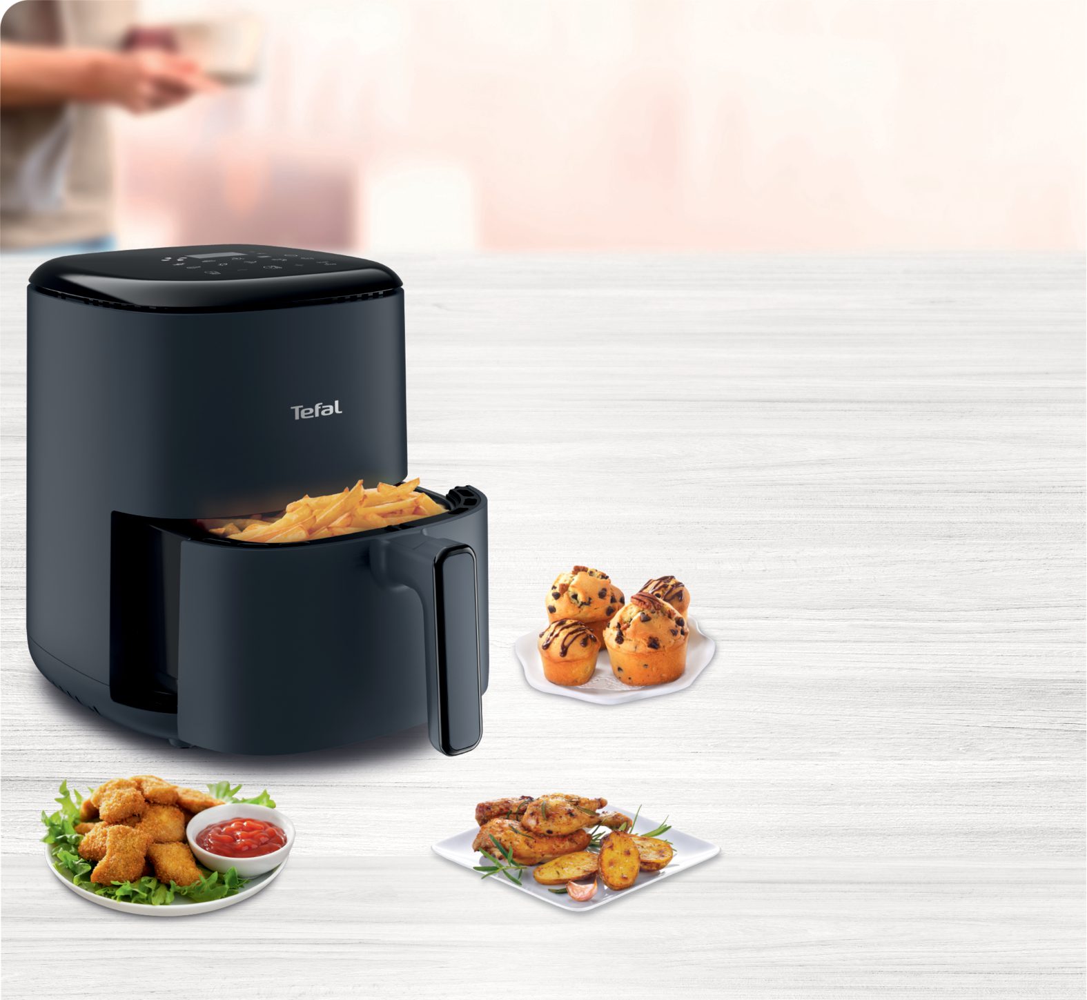 TEFAL EY145B10 Easy Fry Compact 3 literes fekete forrólevegős sütő – 5. kép