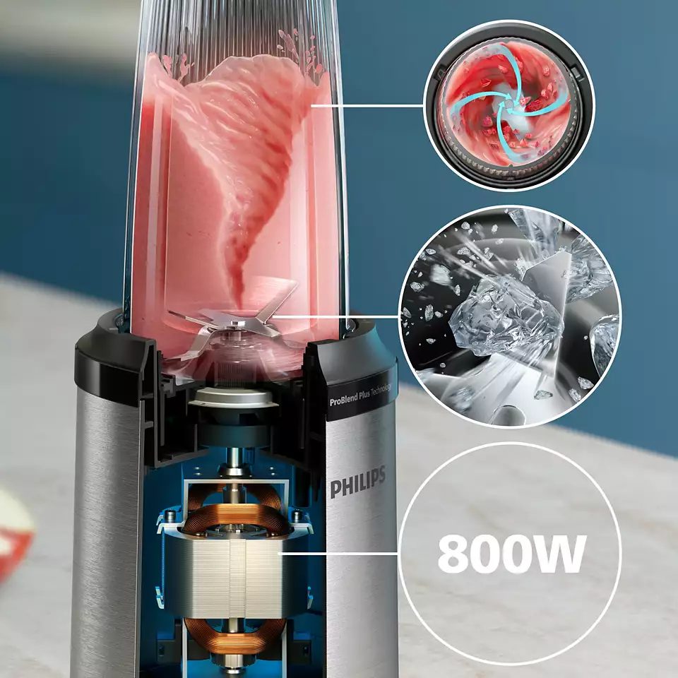PHILIPS 5000 HR2764/00 800 W-os miniturmix 700 ml-es ivópohárral, szürke – 3. kép