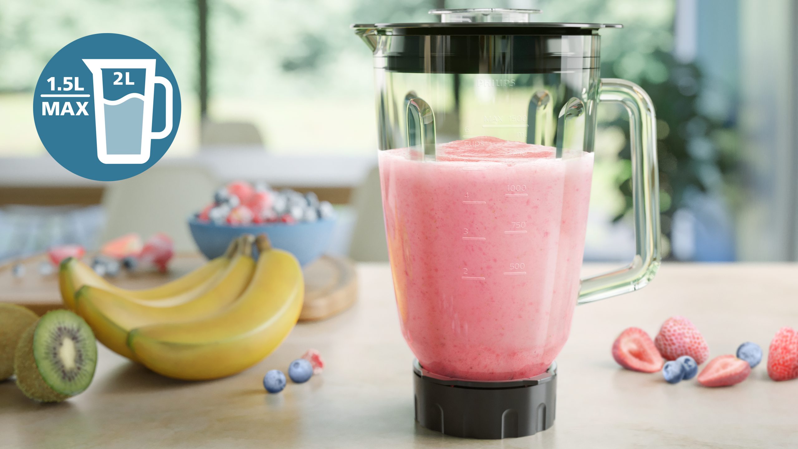 PHILIPS 5000 HR3030/00 1200 W-os turmixgép 2 literes üvegpohárral, fekete – 2. kép