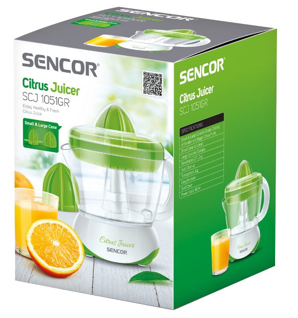 SENCOR SCJ 1051GR zöld citrusfacsaró két facsarókúppal, 0,7 l – 4. kép