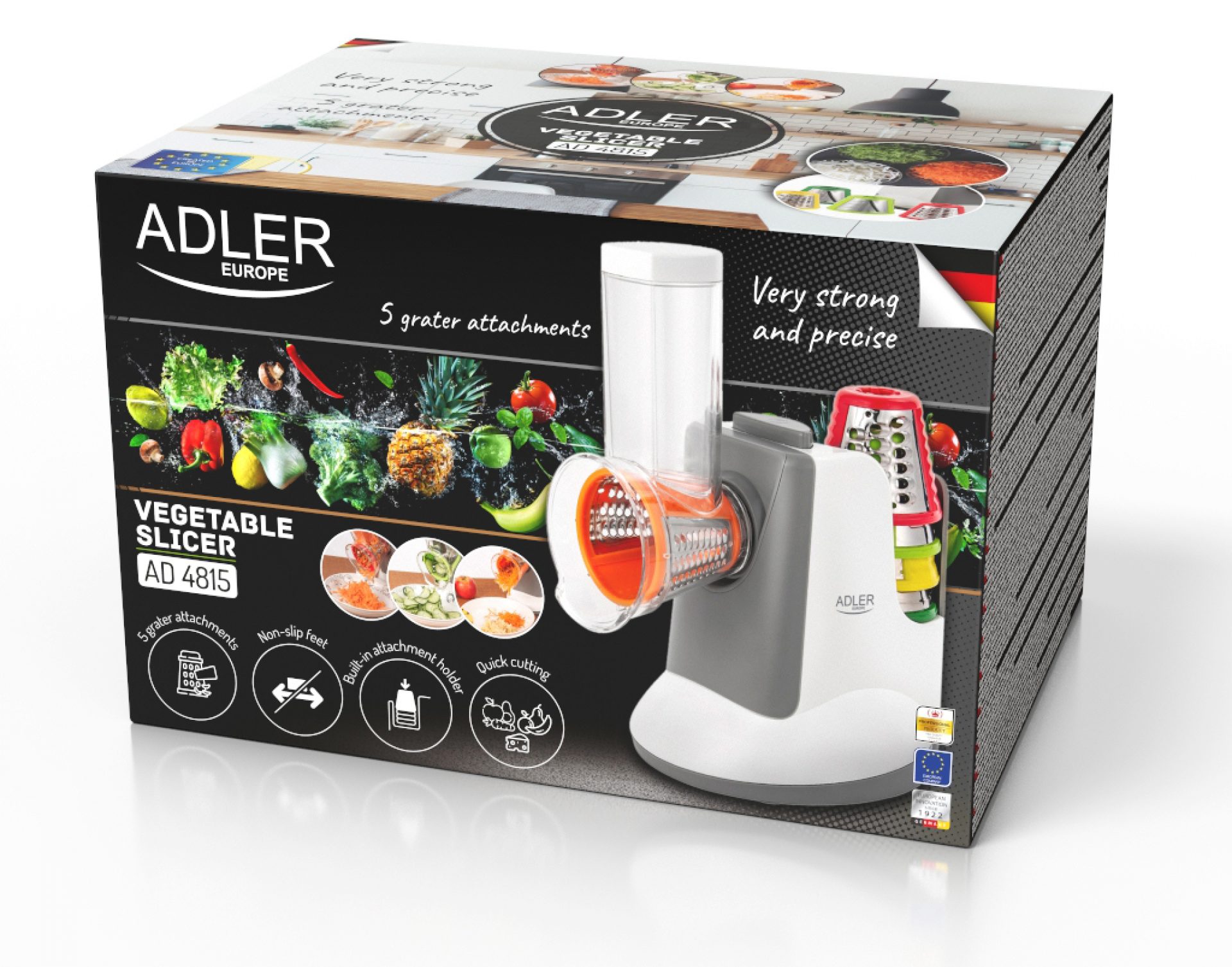 ADLER AD4815 szürke zöldségszeletelő 5 tartozékkal, 150 W – 5. kép
