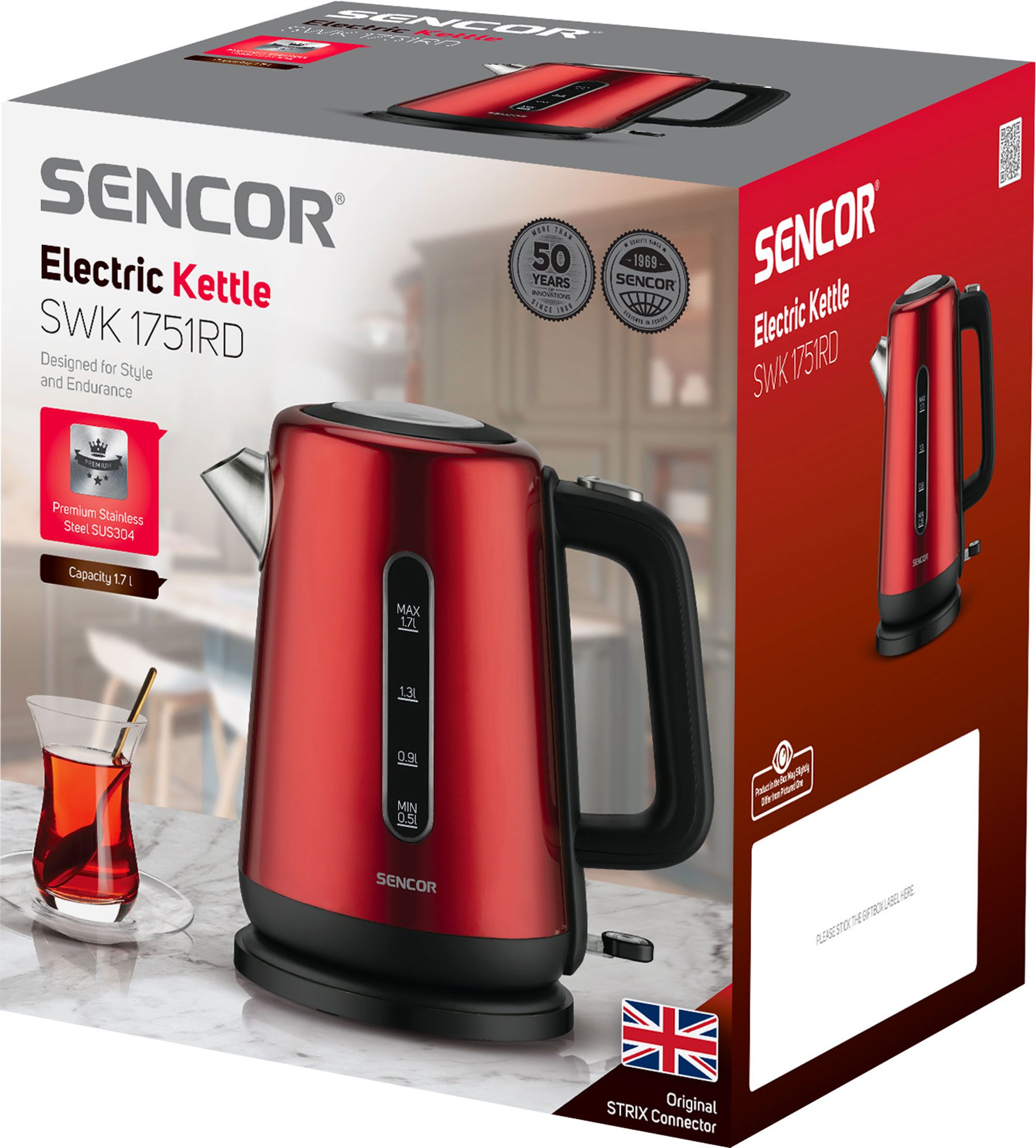 SENCOR SWK 1751RD piros rozsdamentes acél vízforraló, 1,7 l – 11. kép