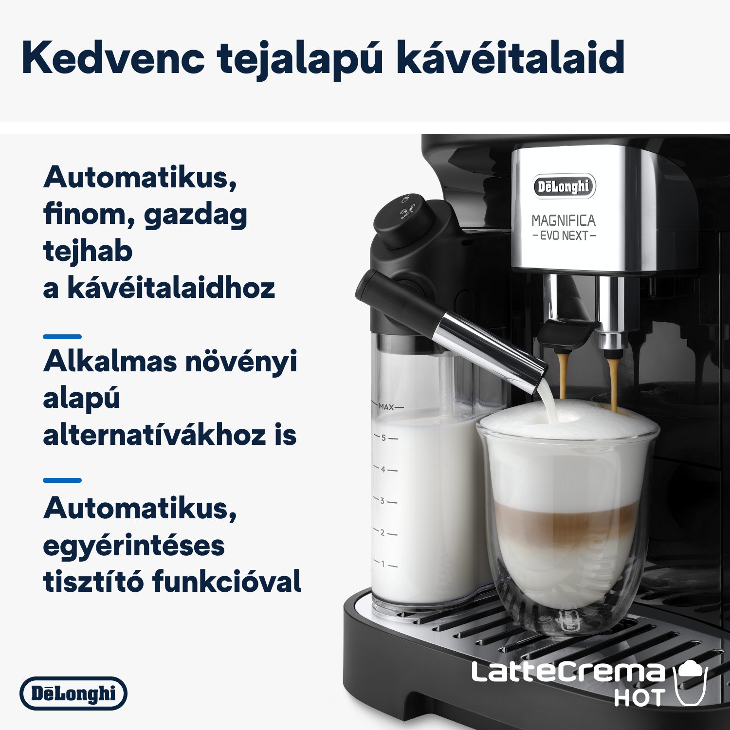 DE-LONGHI Magnifica Evo Next ECAM310.60.B automata kávéfőző LatteCrema tejrendszerrel, fekete – 6. kép