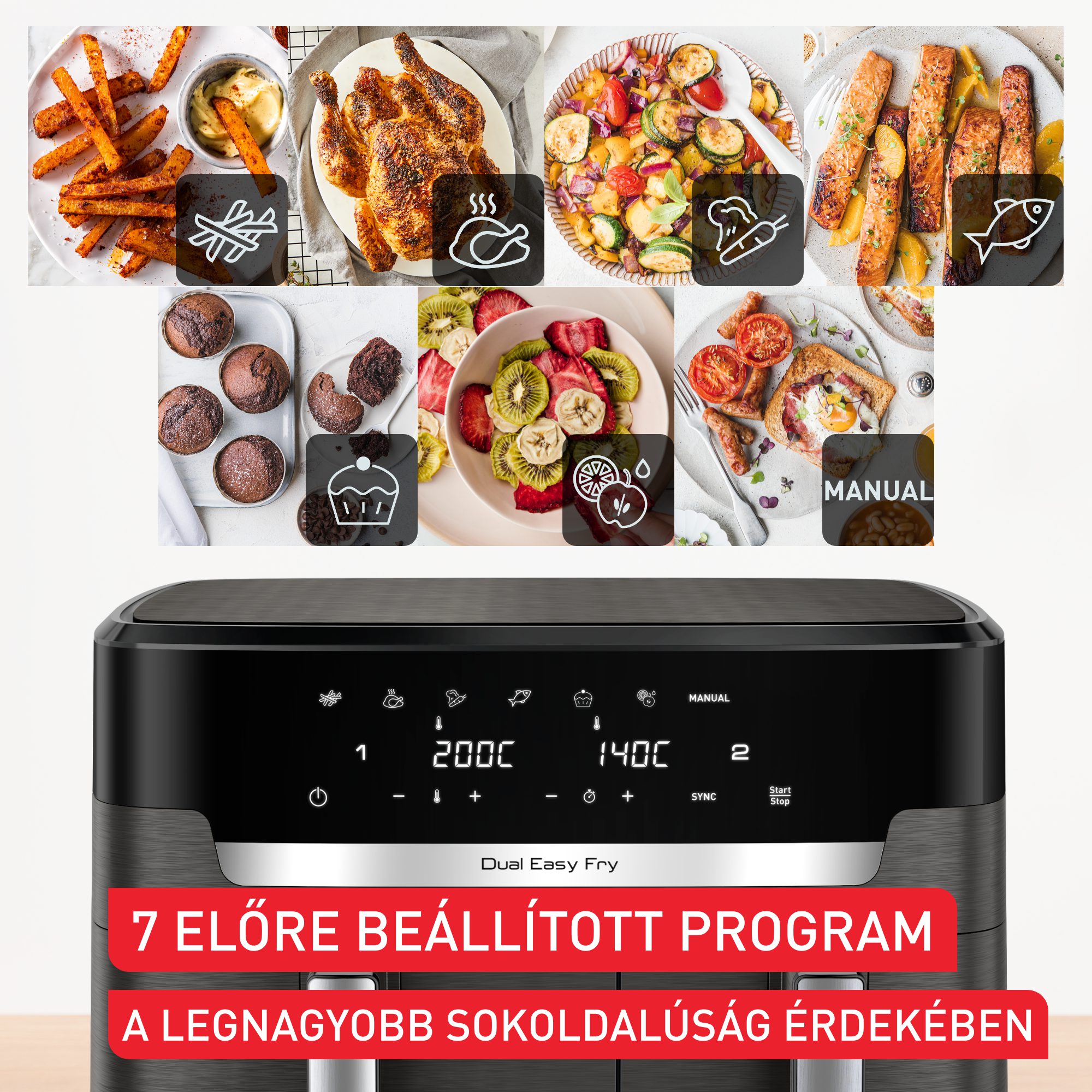 TEFAL EY942HE0 XXL Dual Easy Fry 11 literes, kétkosaras forrólevegős fritőz – 7. kép