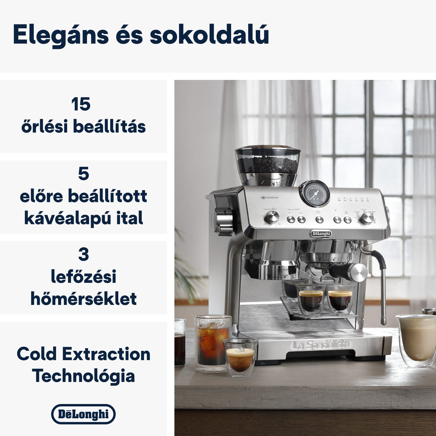 DE-LONGHI La Specialista Prestigio EC9555.M őrlős karos eszpresszó kávéfőző – 2. kép