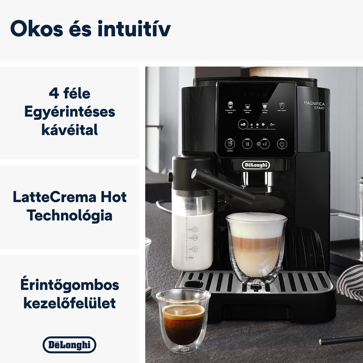 DE-LONGHI Magnifica Start ECAM220.60.B automata kávéfőző tejtartállyal, fekete – 3. kép