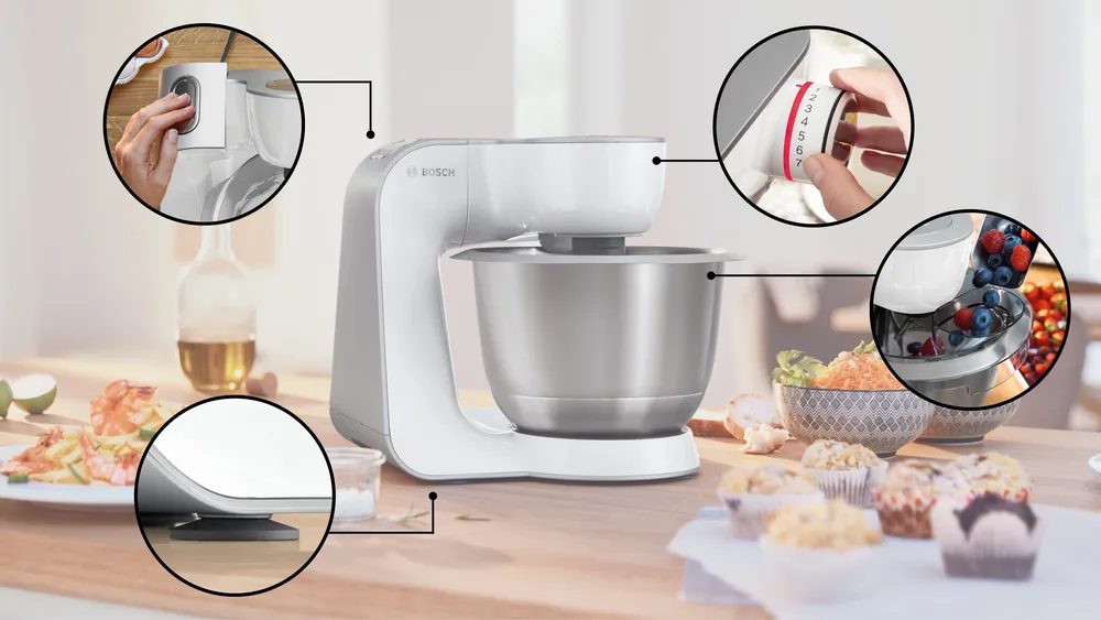 BOSCH MUM58210 konyhai robotgép 1000 W-os motorral, 3,9 l-es nemesacél tállal és szeletelőkészlettel – 2. kép