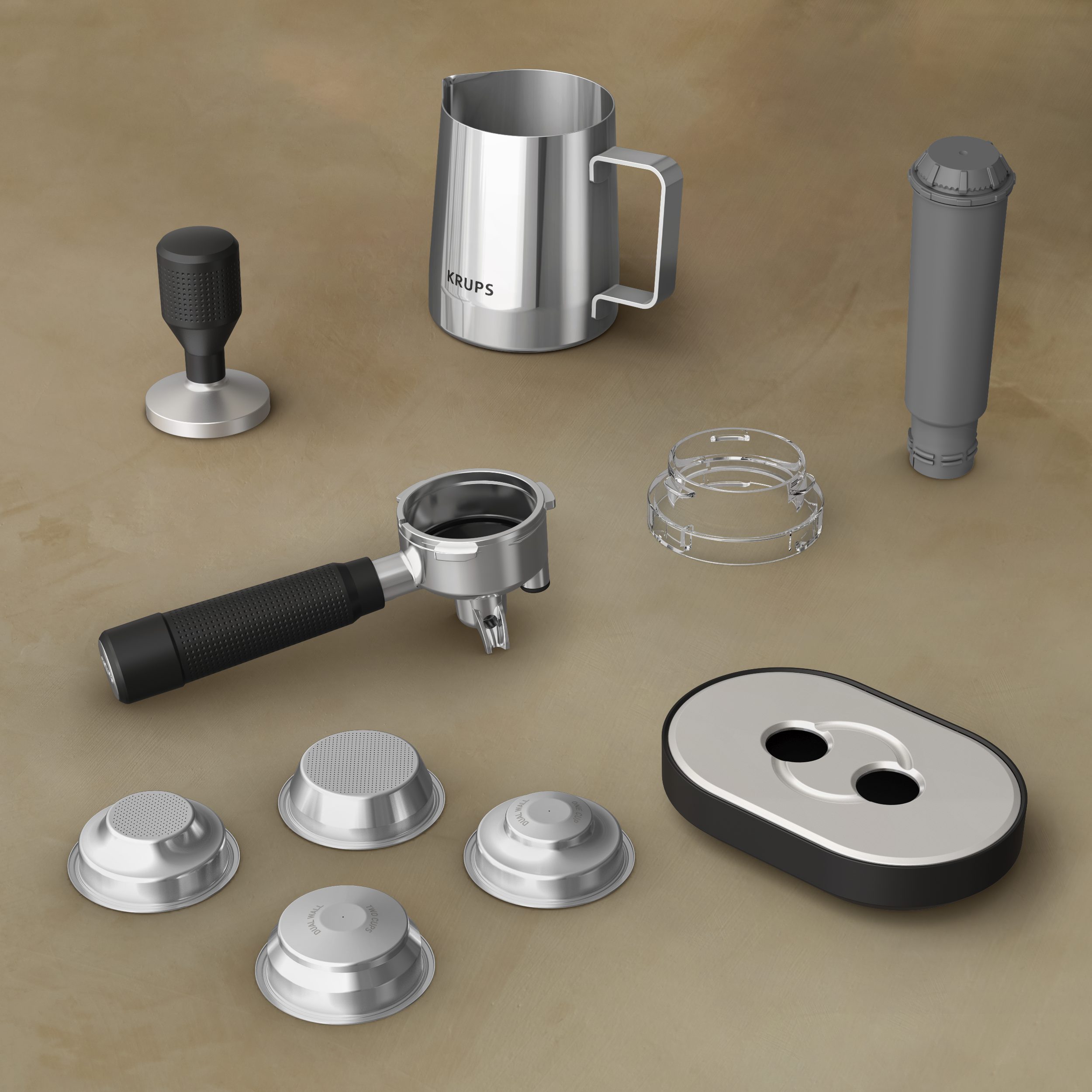 KRUPS XP801T10 Precision manuális eszpresszó kávéfőző beépített őrlővel, alumínium – 3. kép