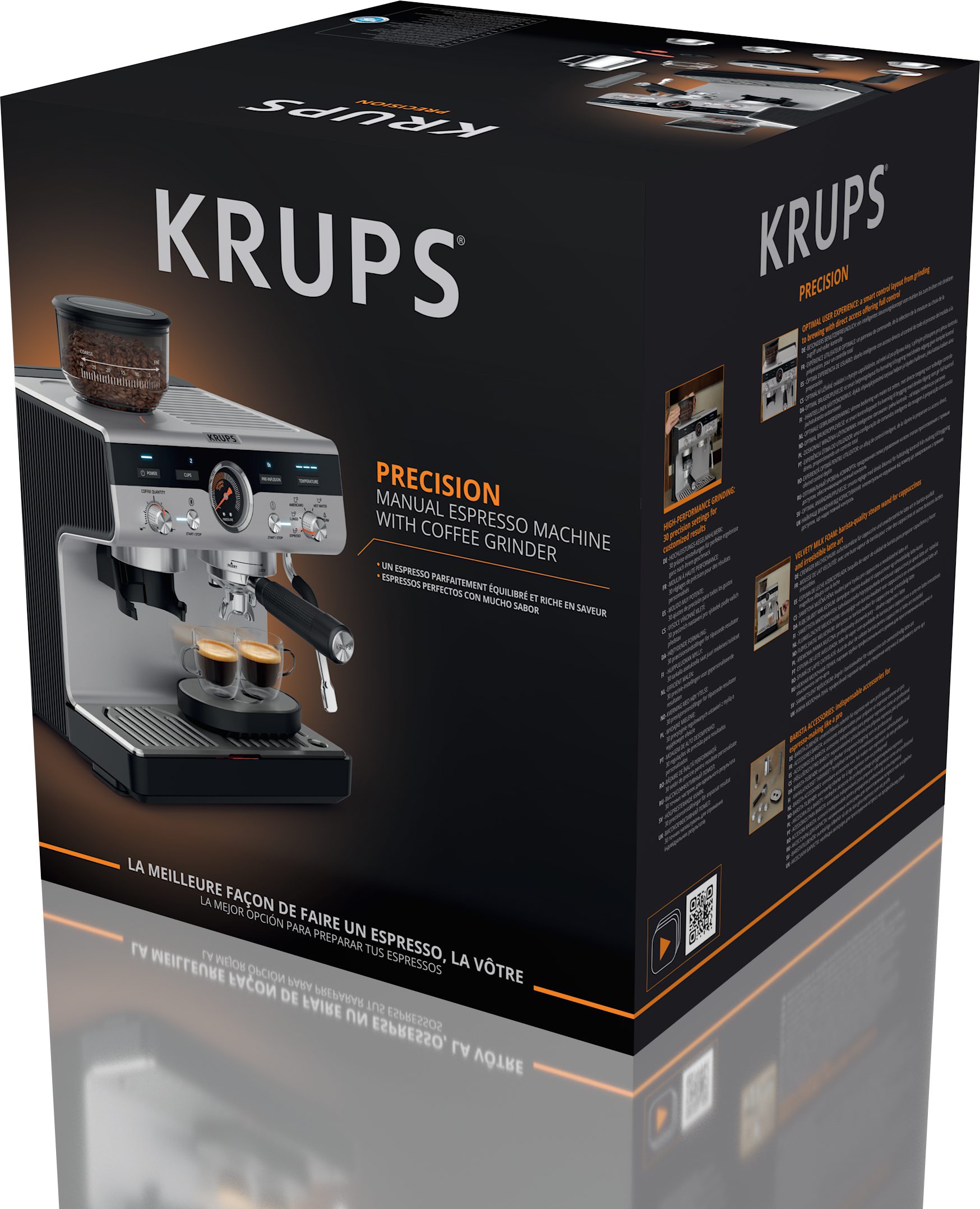 KRUPS XP801T10 Precision manuális eszpresszó kávéfőző beépített őrlővel, alumínium – 10. kép