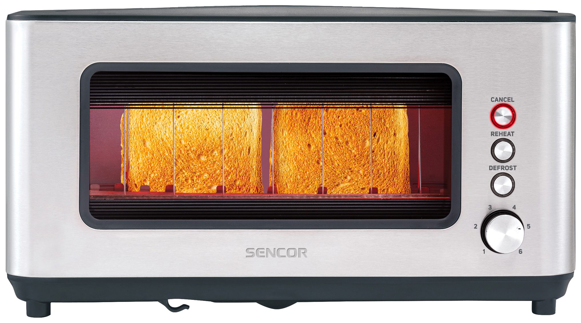 SENCOR STS 4050SS kenyérpirító üvegablakkal és zsemlemelegítővel – 2. kép