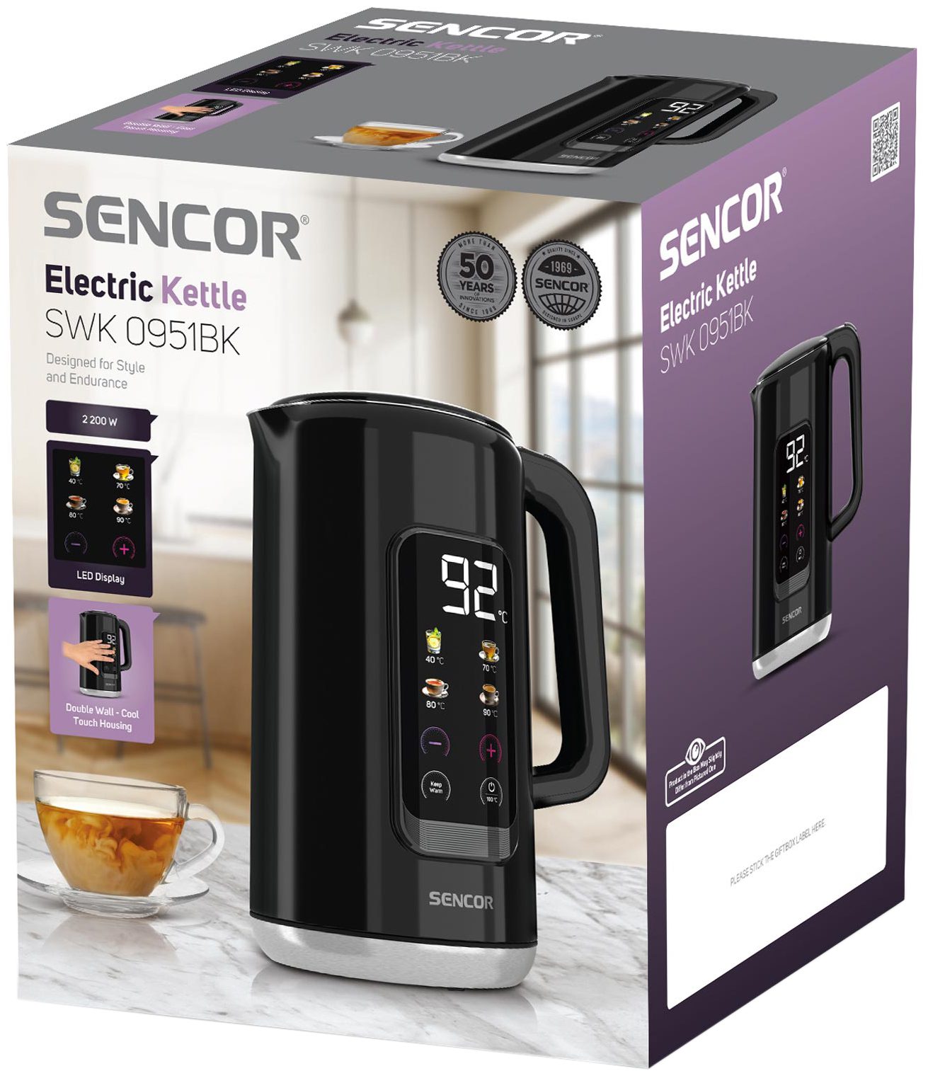 SENCOR SWK 0951BK duplafalú, hőfokszabályozós vízforraló, 1,7 l – 14. kép
