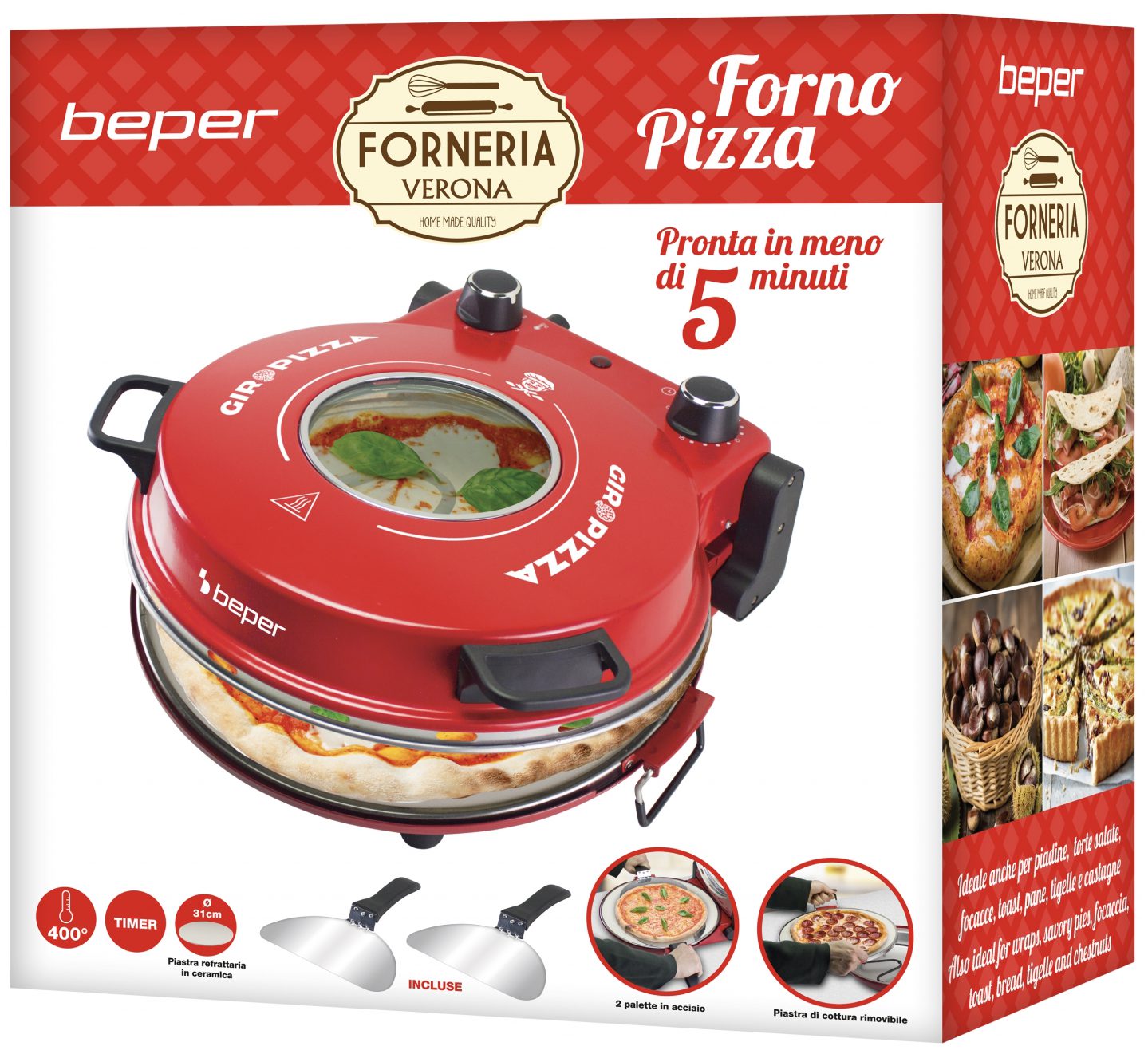 BEPER P101CUD301 pizzasütő 1200 W teljesítménnyel és pizzakővel – 5. kép