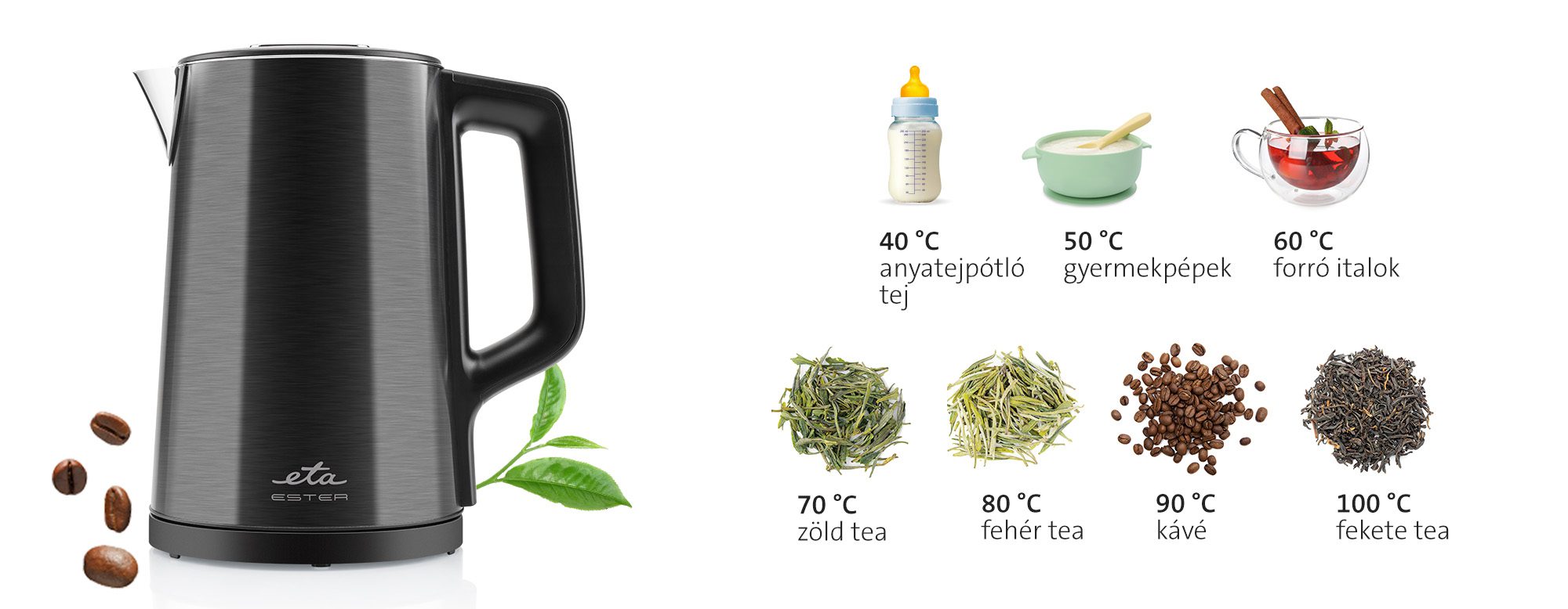 ETA 4597 90000 Ester duplafalú vízforraló LED-kijelzővel, fekete – 7. kép