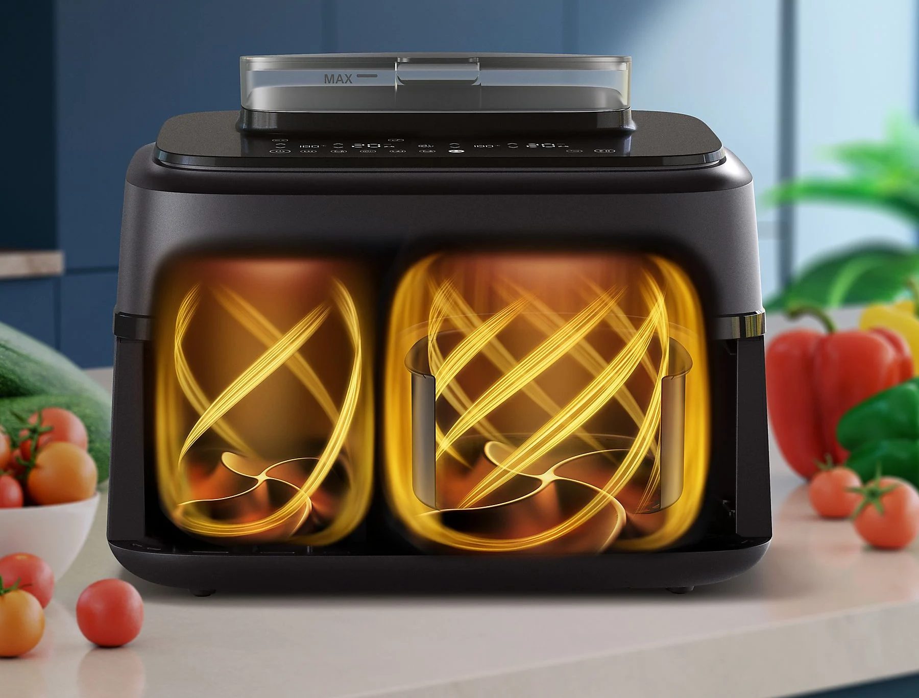 PHILIPS NA555/00 SteamFry+ Dual 9 literes, kétkosaras airfryer gőzsütéssel – 4. kép