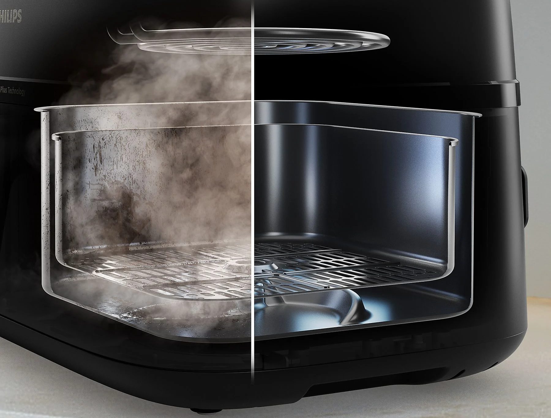 PHILIPS NA555/00 SteamFry+ Dual 9 literes, kétkosaras airfryer gőzsütéssel – 9. kép