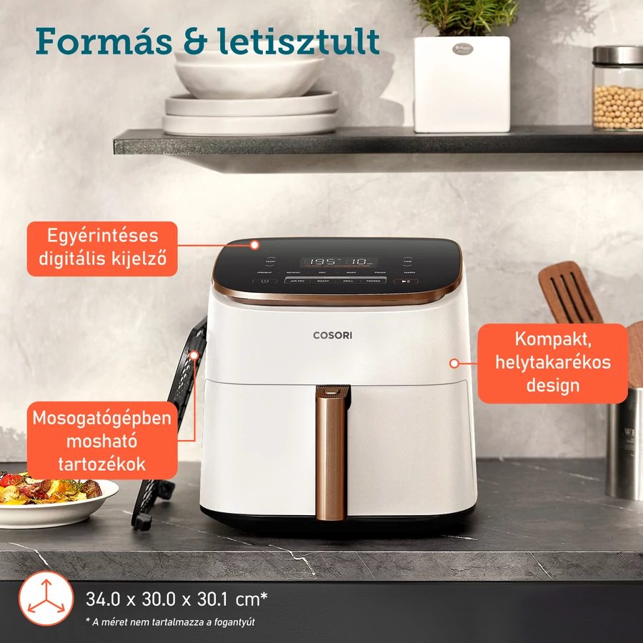COSORI TurboBlaze Chef Edition fehér forrólevegős sütő 6 literes kosárral – 5. kép