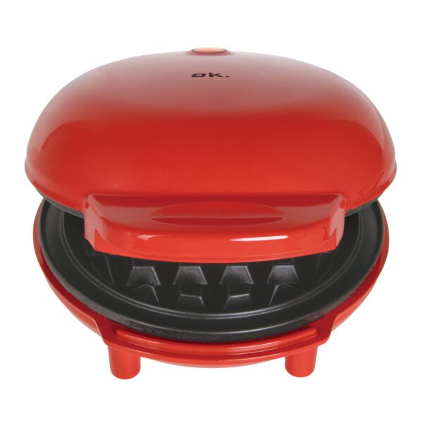 OK. OMWA 425 mini gofrisütő tapadásmentes sütőlappal, piros