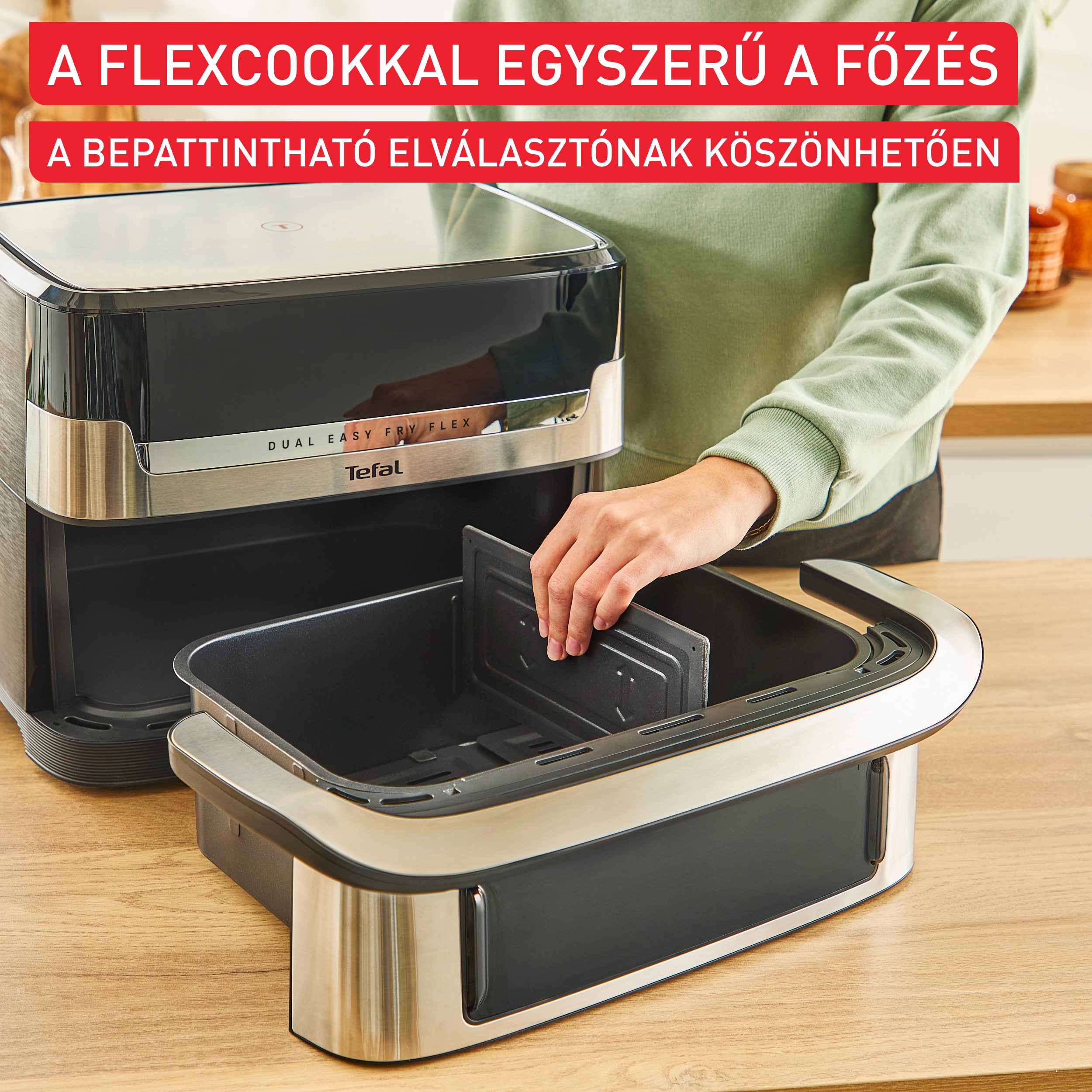 TEFAL EY922DE0 Dual Easy Fry Flex 9 literes forrólevegős sütő – 4. kép