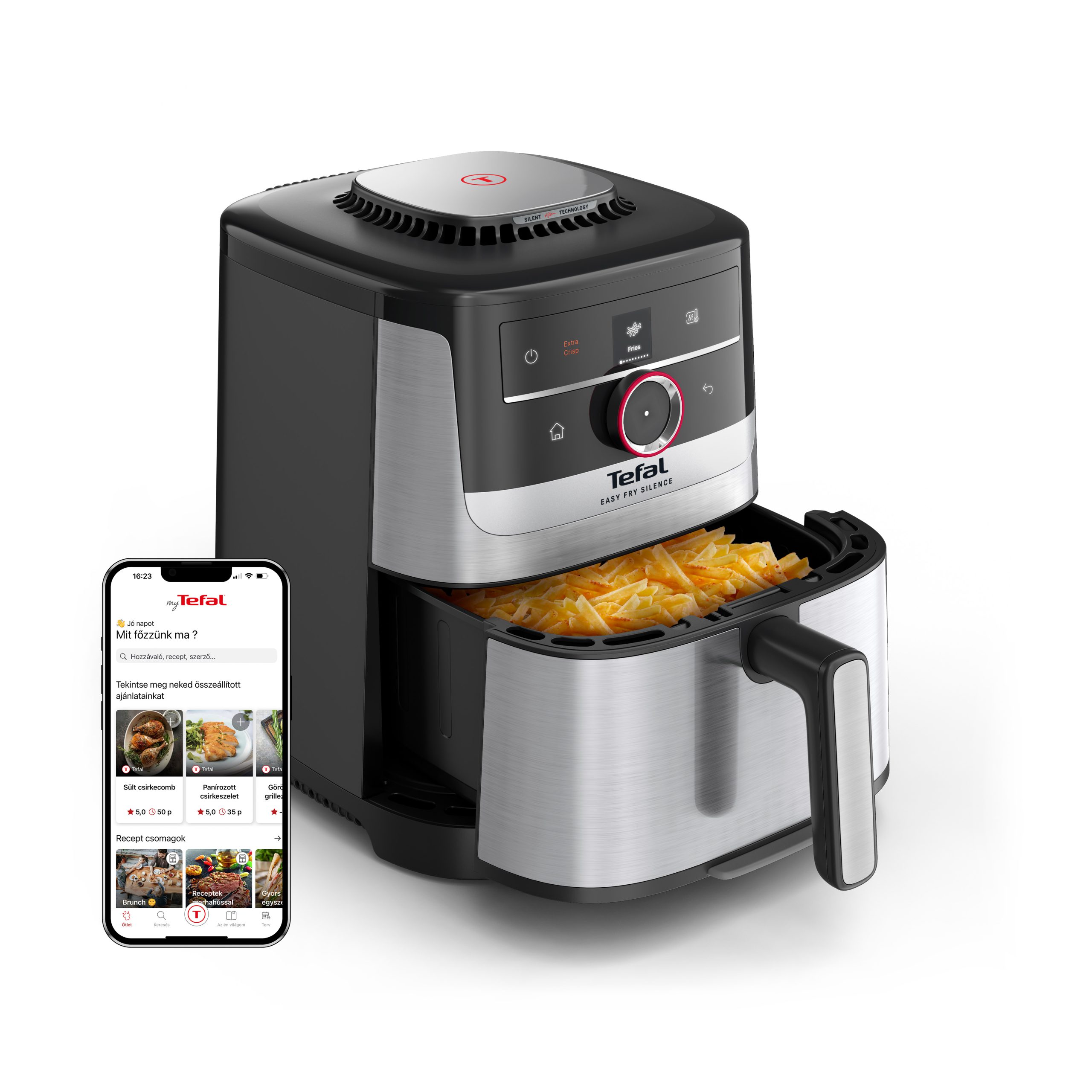 TEFAL EY572DE1 Easy Fry Smart & Silence 5 l-es rozsdamentes acél forrólevegős sütő – 2. kép