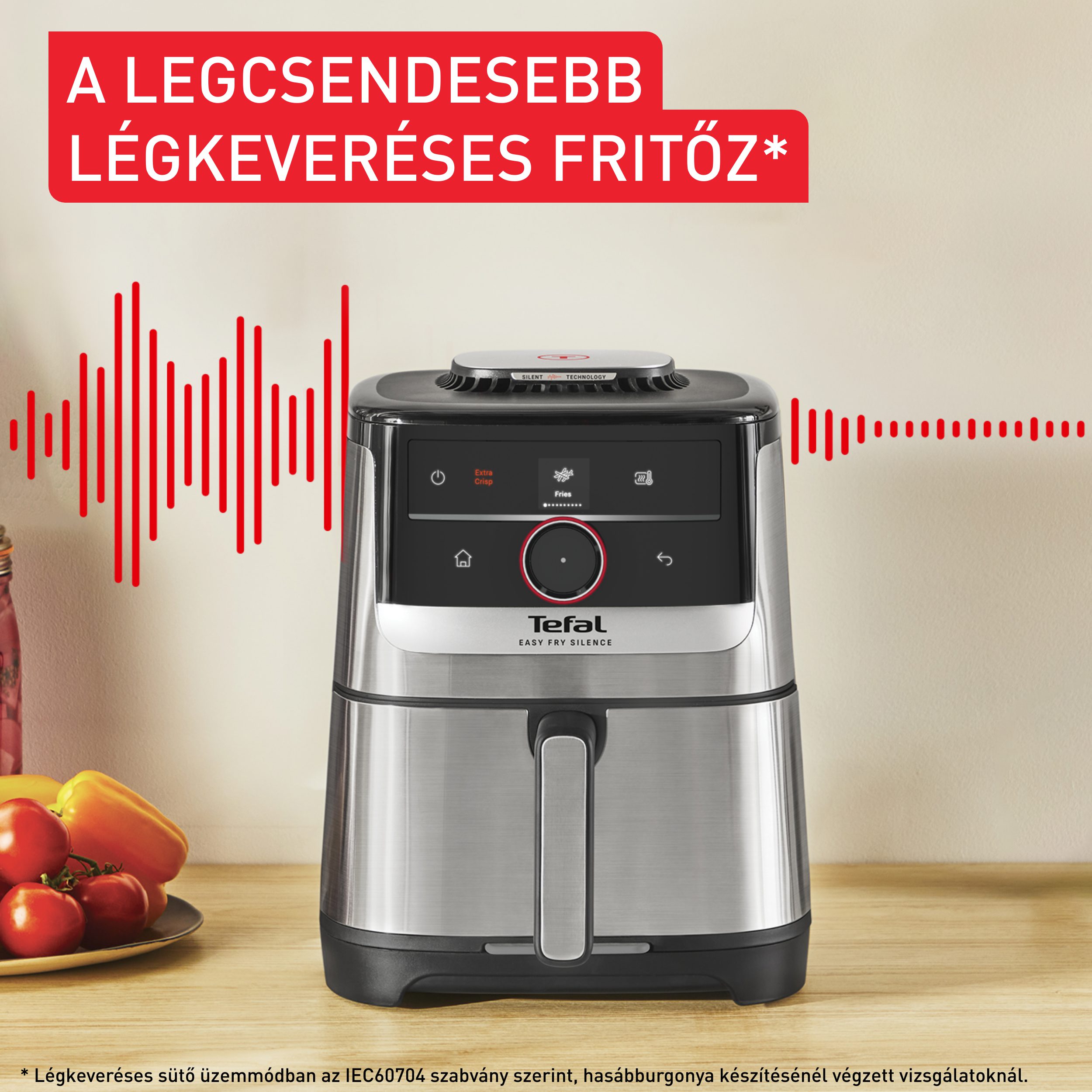 TEFAL EY572DE1 Easy Fry Smart & Silence 5 l-es rozsdamentes acél forrólevegős sütő – 4. kép