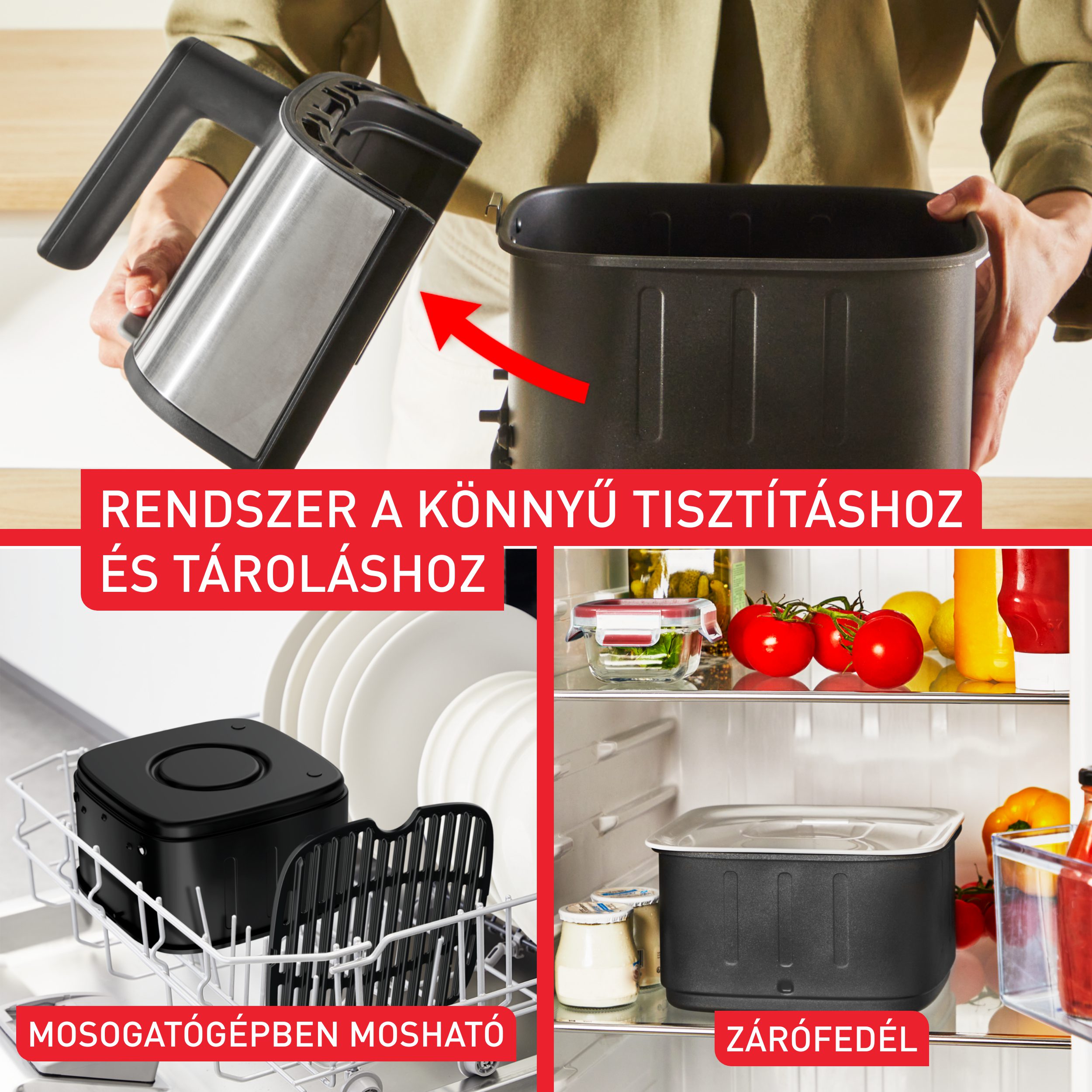 TEFAL EY572DE1 Easy Fry Smart & Silence 5 l-es rozsdamentes acél forrólevegős sütő – 5. kép