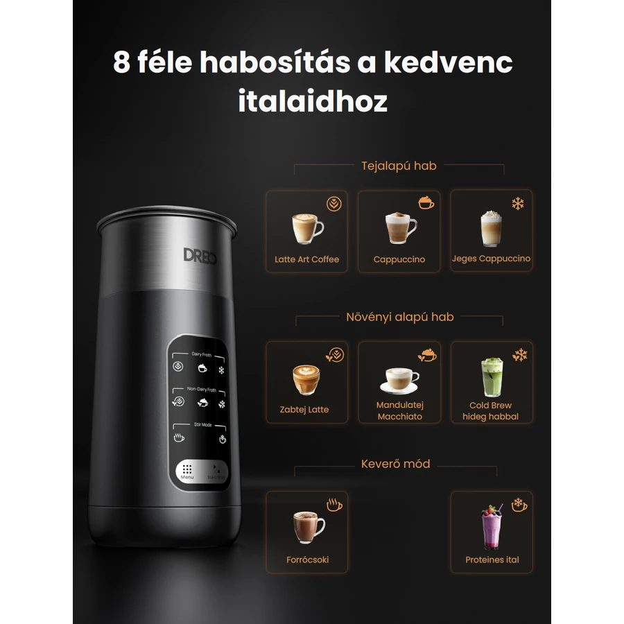 DREO Barista Maker KMF Air 8 az 1-ben fekete tejhabosító – 7. kép