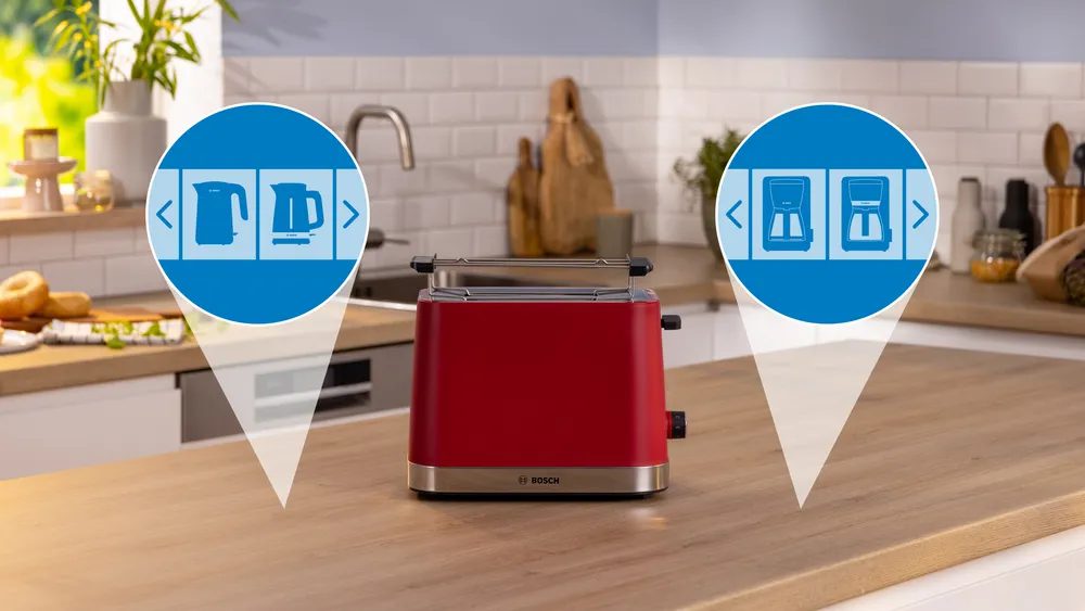 BOSCH TAT4M224 DesignLine kenyérpirító, 950 W, piros fémházzal – 2. kép